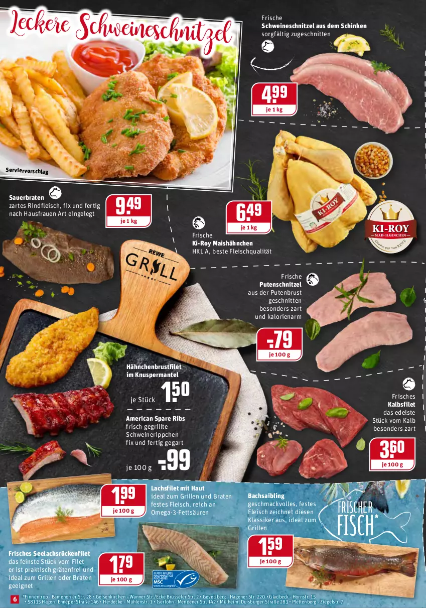 Aktueller Prospekt Rewe - REWE Ihr Kaufpark - von 17.01 bis 22.01.2022 - strona 6 - produkty: auer, braten, brustfilet, bsf, burger, decke, eis, erde, filet, fisch, fleisch, grill, hähnchenbrust, hähnchenbrustfilet, ideal zum grillen, lachs, lachsfilet, mac, mais, Mantel, omega, Omega-3, pute, putenbrust, putenschnitzel, rind, rindfleisch, Saibling, schinken, schnitten, schnitzel, schwein, schweine, schweineschnitzel, spare ribs, Ti, tisch, Wanne, wein, weine