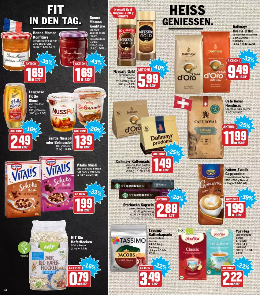 Aktueller Prospekt Aez - Prospekte - von 17.01 bis 22.01.2022 - strona 12 - produkty: Becher, Belmandel, beutel, bio, bonne maman, café royal, Cap, cappuccino, cin, dallmayr, eis, elle, espresso, espresso oder, flasche, frucht, gin, hafer, haferflocken, kaffee, kaffeekapseln, kaffeepads, konfitüre, krüger, langnese, mam, mandel, müsli, nescafe, Nescafé, nescafé gold, nespresso, nuss, nusspli, reis, sim, starbucks, tassimo, teller, Ti, vita, vitalis, vitalis müsli, Yo, zentis, zucker