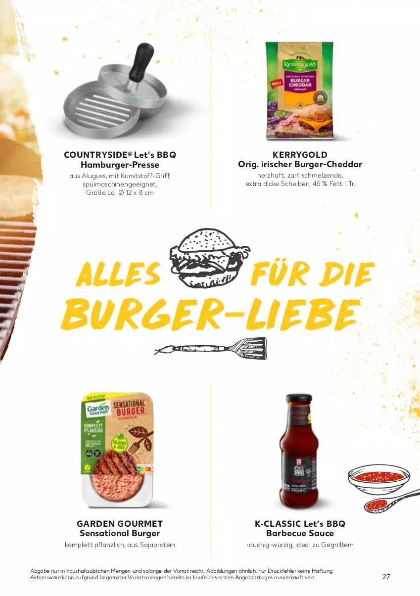 Aktueller Prospekt Kaufland - Gültig von 25.04.2022 bis 24.08.2022 - von 25.04 bis 24.08.2022 - strona 27 - produkty: angebot, barbecue, burger, cheddar, garden gourmet, grill, hamburger, kerrygold, Rauch, sauce, soja, spülmaschinen, Ti, ZTE