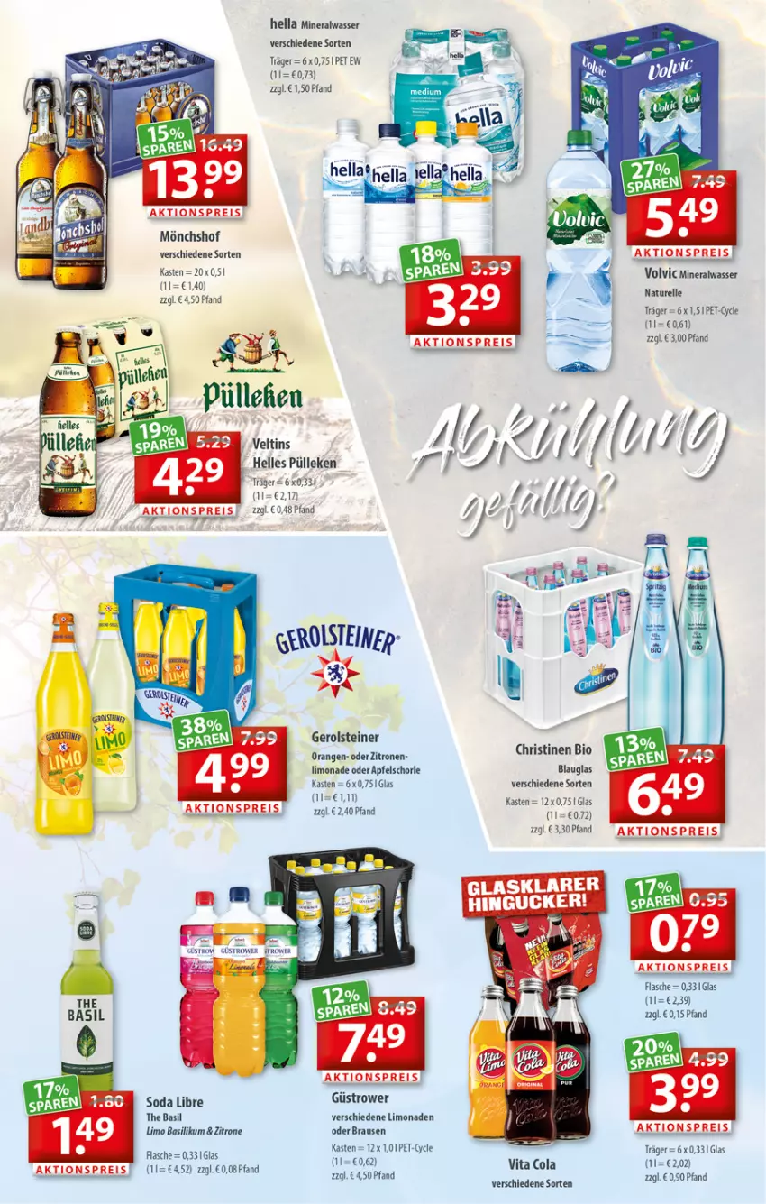 Aktueller Prospekt Getraenkeland - von 08.08 bis 20.08.2022 - strona 4 - produkty: aktionspreis, Alwa, apfel, Apfelschorle, basilikum, bio, bio limo, brause, cola, eier, eis, elle, flasche, gerolsteine, gerolsteiner, hella, limo, limonade, limonaden, mineralwasser, mönchshof, natur, reis, rel, schorle, Soda, steiner, Ti, veltins, vita, Vita C, volvic, wasser, zitrone, zitronen