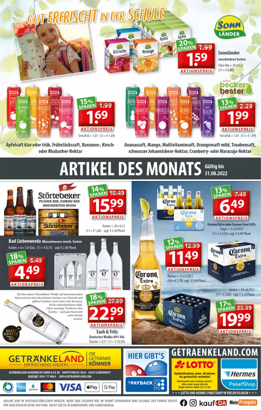 Aktueller Prospekt Getraenkeland - von 08.08 bis 20.08.2022 - strona 8 - produkty: Alwa, ananas, apfel, apfelsaft, Bad, Bad Liebenwerda, banane, bananen, bier, cranberry, decke, eier, Elan, ente, flasche, fritz, früchte, früchten, getränk, getränke, kirsch, mac, mango, maracuja, mineralwasser, Multivitaminsaft, Nektar, nivea, orange, orangen, orangensaft, payback, pils, pilsener, pilze, rhabarber, saft, Schwarzer Johannisbeer-Nektar, störtebeker, Ti, trauben, Traubensaft, vita, wasser, wodka