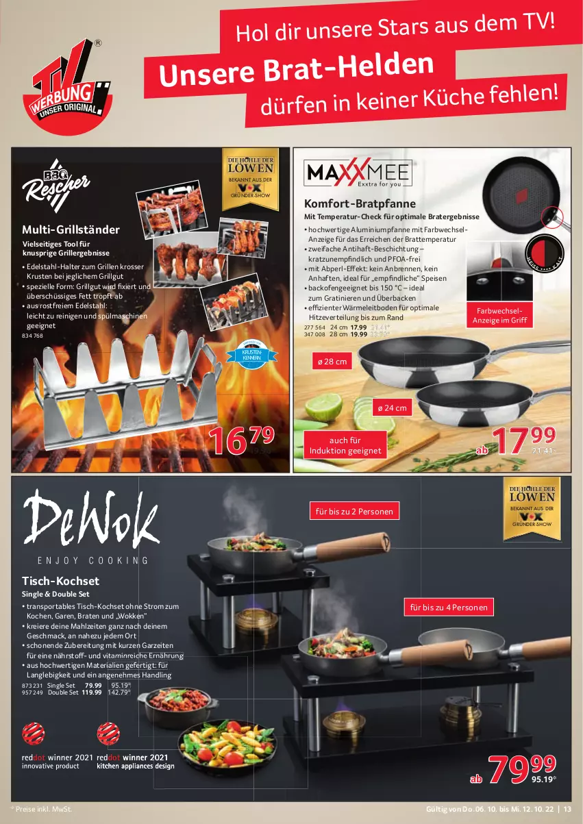 Aktueller Prospekt Selgros - Nonfood - von 06.10 bis 12.10.2022 - strona 13 - produkty: backofen, braten, bratpfanne, edelstahl, eier, eis, Elan, elle, ente, grill, LG, mac, Ofen, pfanne, reis, Ria, Spezi, Sport, spülmaschinen, Ti, tisch, vita, wok