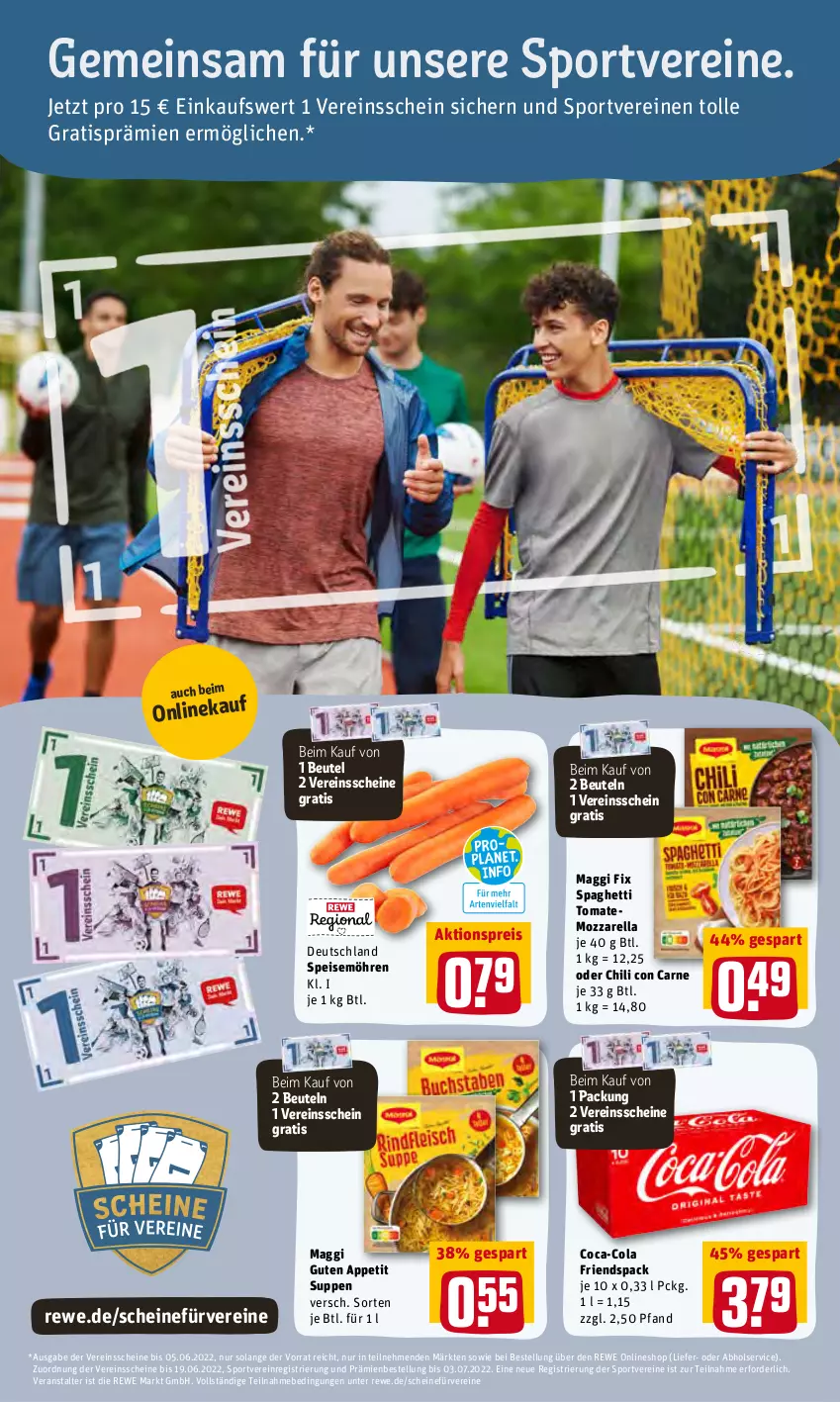 Aktueller Prospekt Rewe - Prospekte - von 09.05 bis 14.05.2022 - strona 16 - produkty: aktionspreis, beutel, chili, coca-cola, cola, eis, maggi, maggi fix, möhren, mozzarella, reis, rel, spaghetti, speisemöhren, Sport, suppe, suppen, Ti, tomate