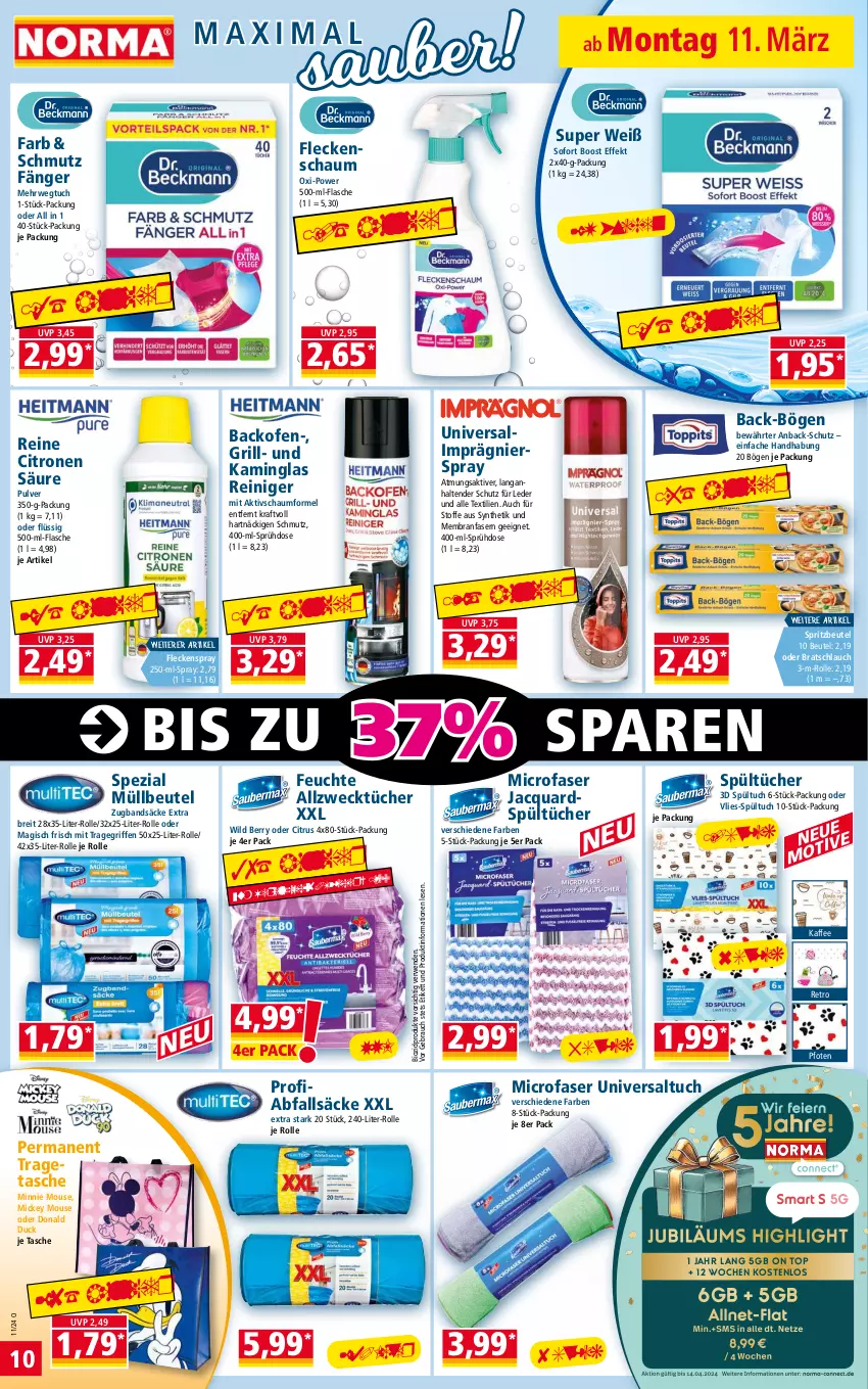 Aktueller Prospekt Norma - Norma - von 11.03 bis 18.03.2024 - strona 10 - produkty: Allzwecktücher, backofen, beutel, bio, biozidprodukte, Brei, citrus, Duck, flasche, grill, Jubiläums, kaffee, Kamin, kraft, müllbeutel, Ofen, Rauch, reiniger, rwe, schlauch, Spezi, Tasche, tender, Ti, tragegriff, tragetasche, tuc, tücher, weck, Wild, wild berry