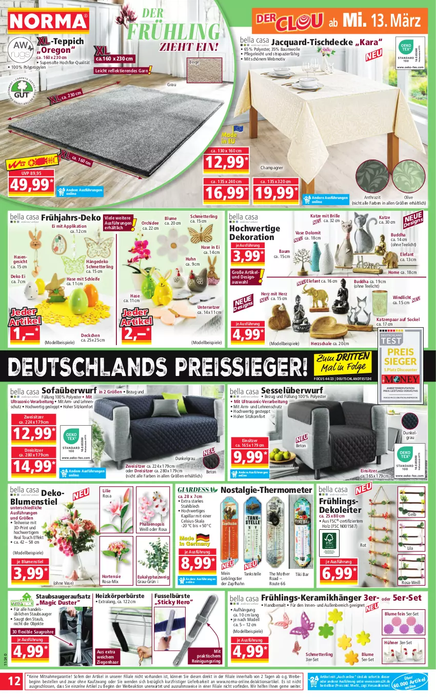 Aktueller Prospekt Norma - Norma - von 11.03 bis 18.03.2024 - strona 12 - produkty: Bau, baumwolle, Bebe, beleuchtung, blume, blumen, Brille, Buddha, bürste, champagne, champagner, decke, dekoration, dell, eis, Elefant, elle, gin, hero, Holz, hortensie, hühner, LG, Mett, Mode, ndk, olive, orchidee, phalaenopsis, Reinigung, reis, reiss, ring, Schal, Schale, Schmetterling, sessel, Sofa, Sofaüberwurf, Spiele, staubsauger, Stier, tee, Teelicht, teppich, thermometer, Ti, Tiere, tisch, tischdecke, Untersetzer, Vase, windlicht, wolle