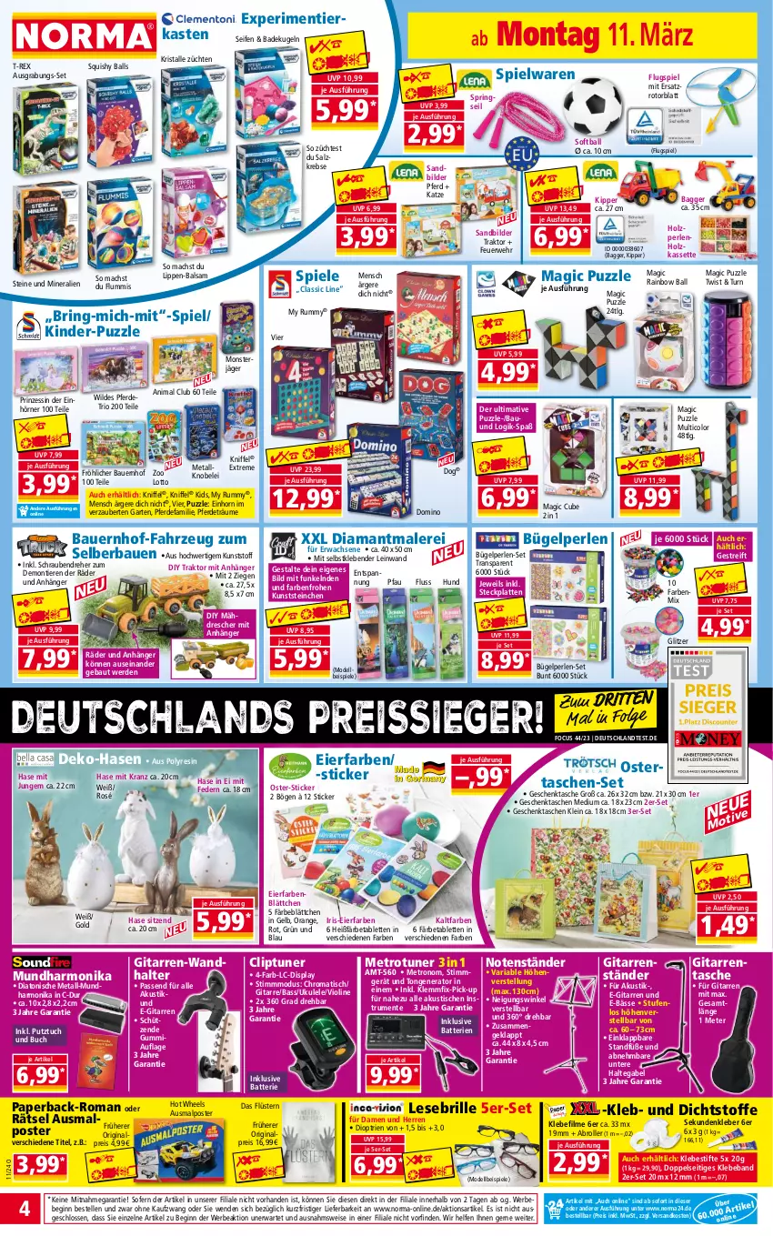 Aktueller Prospekt Norma - Norma - von 11.03 bis 18.03.2024 - strona 4 - produkty: Anhänger, auer, Bad, ball, balsam, batterie, batterien, Bau, Bauer, Beba, Bebe, Brille, buch, bügel, dell, eier, eis, elle, ente, erde, gabel, Garten, Geschenktasche, gin, gsw, Holz, Hot Wheels, Kinder, kleber, Kranz, Krebs, Kugel, latte, LG, mac, Metro, Mode, monster, ndk, orange, passend für alle, perlen, Pfau, Puzzle, reis, reiss, Ria, ring, Roller, rum, rwe, salz, schrauben, Schraubendreher, Schütze, Seife, Spiele, spielwaren, stifte, tablet, tablett, Tablette, Tasche, taschen, Ti, Tiere, tisch, tuc, tuner, Wild