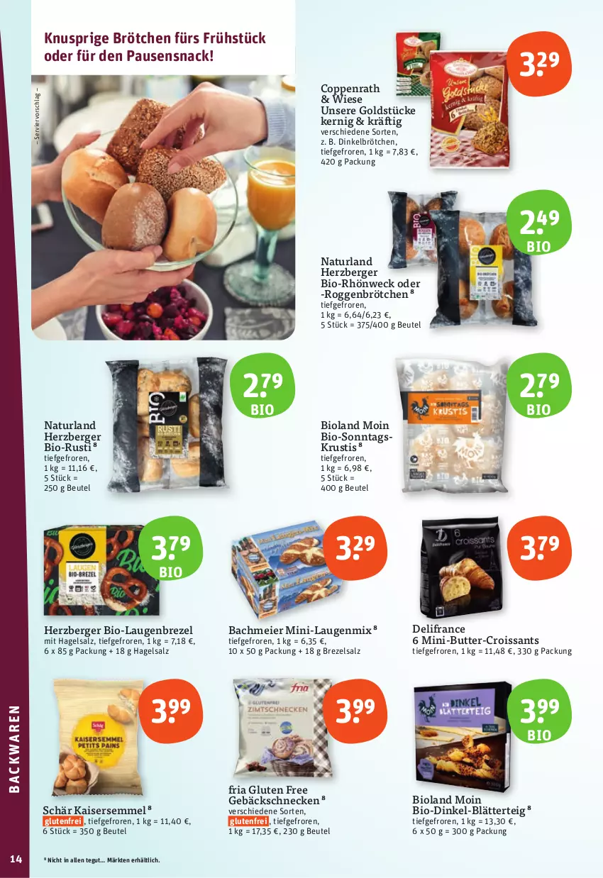 Aktueller Prospekt Tegut - Angebote der Woche - von 18.09 bis 23.09.2023 - strona 36 - produkty: Berger, beutel, bio, bioland, blätterteig, brezel, brötchen, butter, coppenrath, Croissant, croissants, dinkelbrötchen, eier, Goldstücke, herzberger, Kaiser, Kaisersemmel, Laugenbrezel, natur, naturland, Ria, roggenbrötchen, salz, Semmel, snack, Ti, weck