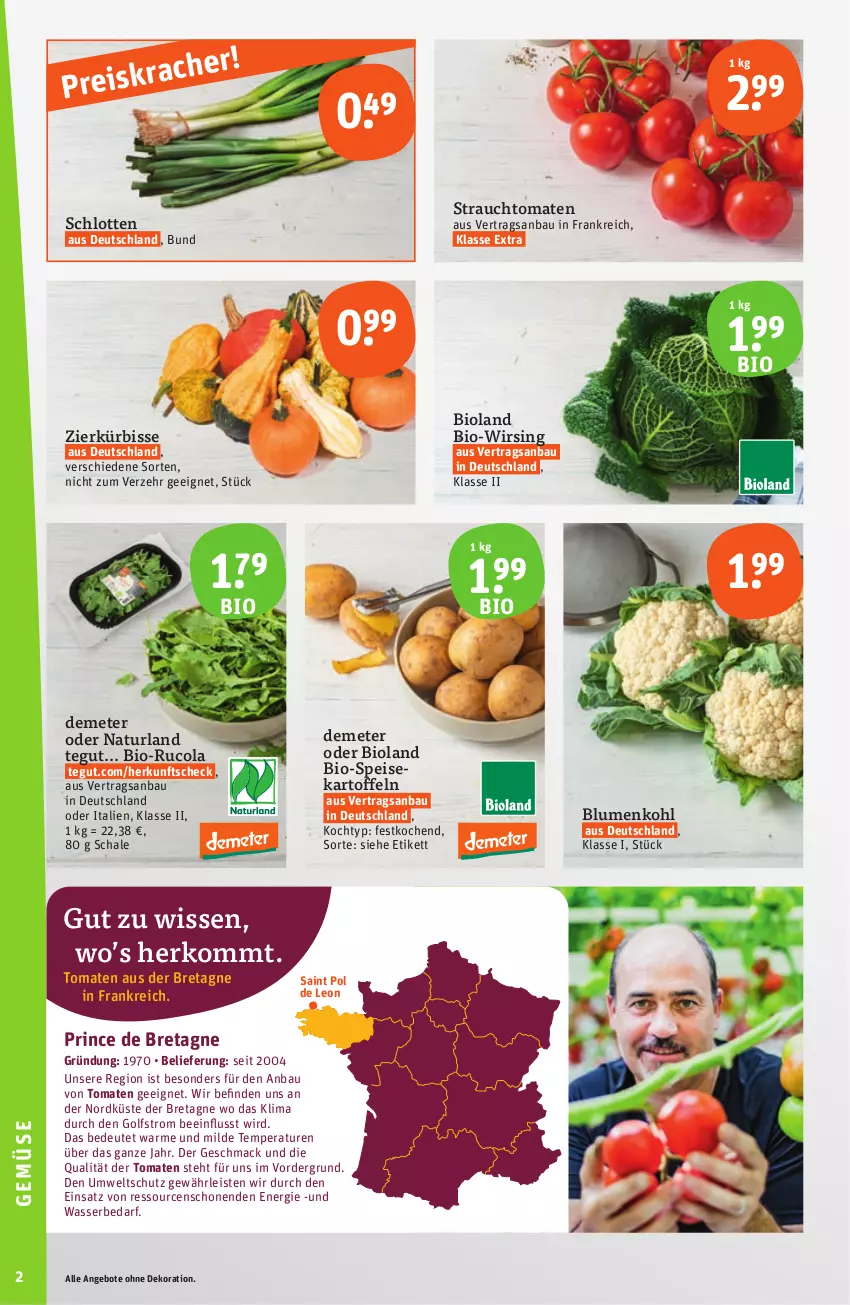 Aktueller Prospekt Tegut - Angebote der Woche - von 18.09 bis 23.09.2023 - strona 4 - produkty: angebot, angebote, Bau, bio, bioland, blume, blumen, blumenkohl, cola, dekoration, eis, kartoffel, kartoffeln, Kürbis, mac, natur, naturland, Rauch, rucola, Schal, Schale, strauchtomaten, Ti, tomate, tomaten, wasser, Wirsing