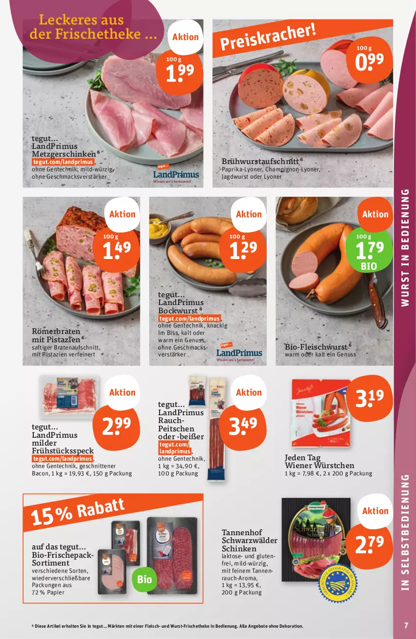 Aktueller Prospekt Tegut - Angebote der Woche - von 18.09 bis 23.09.2023 - strona 9 - produkty: angebot, angebote, aufschnitt, bacon, bio, bockwurst, braten, bratenaufschnitt, Brühwurst, champignon, dekoration, eis, ente, fleisch, fleischwurst, Frühstücksspeck, HP, jagdwurst, landprimus, lyoner, mac, mit pistazien, nuss, papier, paprika, pistazien, Rauch, reis, saft, schinken, schnitten, schwarzwälder schinken, Speck, Ti, wiener, wiener würstchen, wurst, würstchen, Yo