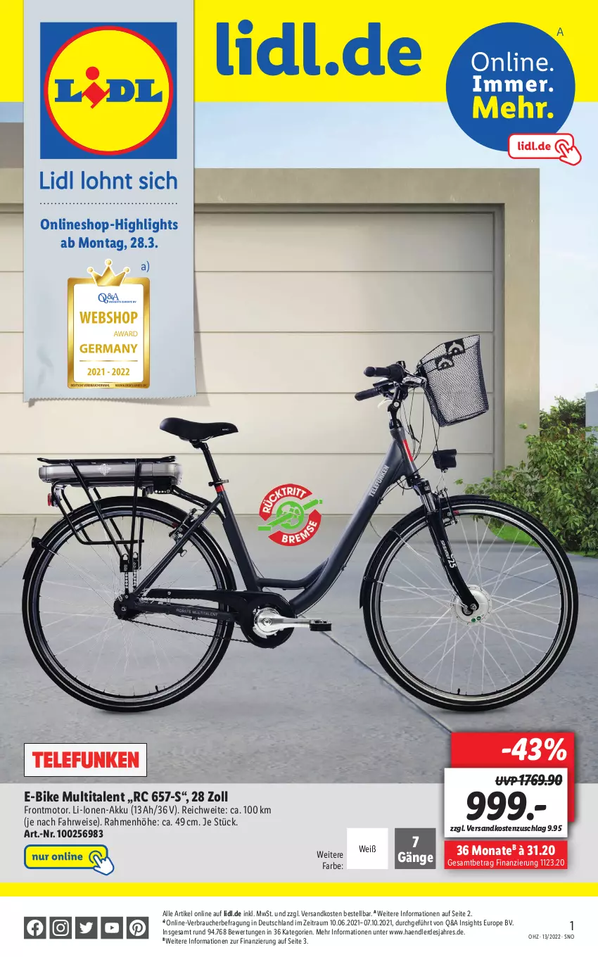 Aktueller Prospekt Lidl - Wochen-Highlights im Onlineshop - von 28.03 bis 02.04.2022 - strona 1 - produkty: akku, E-Bike, eis, erde, ndk, Rauch, rwe, Ti