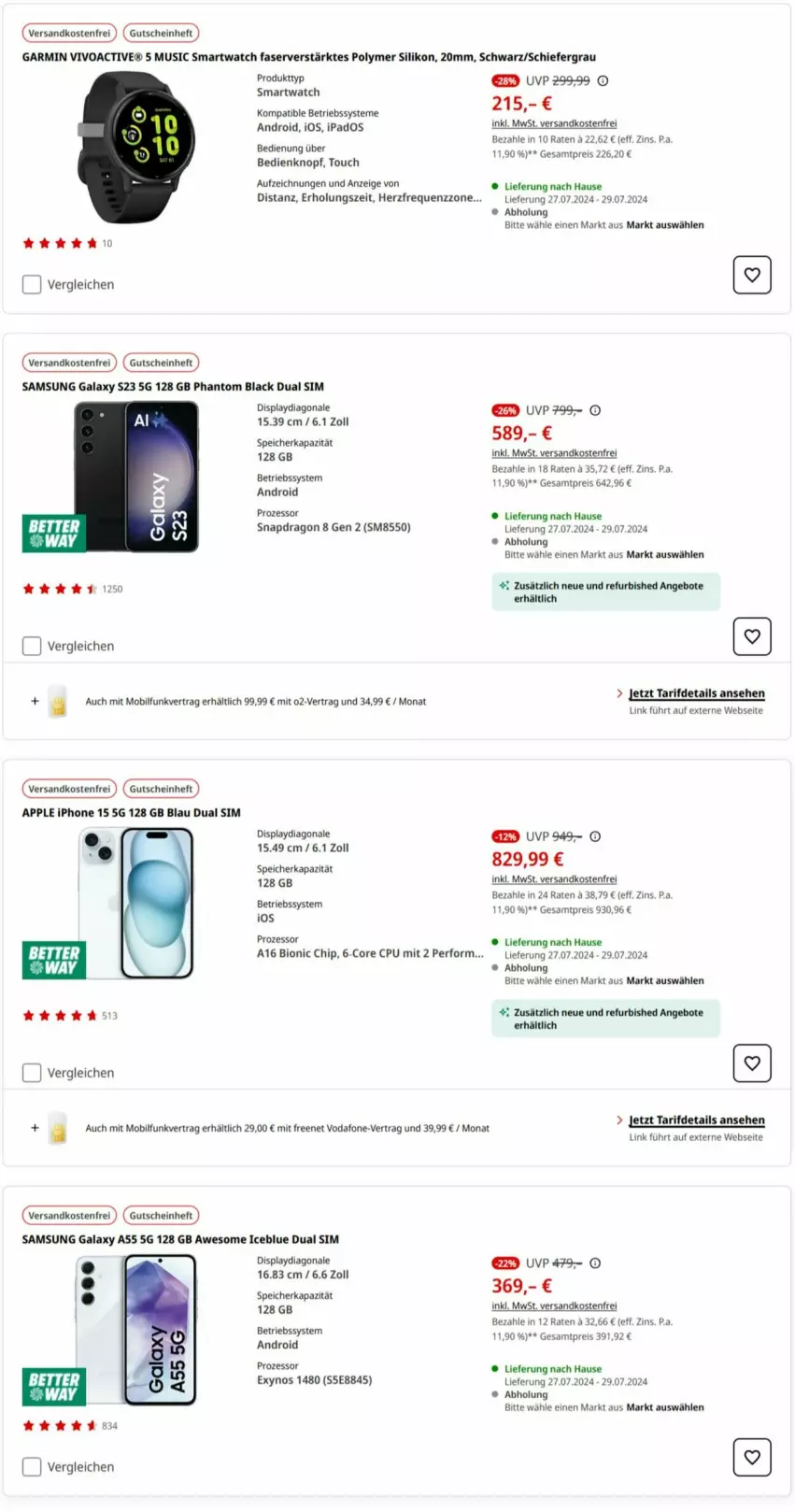 Aktueller Prospekt Media Markt - Prospekte - von 26.07 bis 09.08.2024 - strona 5 - produkty: angebot, angebote, Apple, apple iphone, Betriebssystem, bett, bio, Dual SIM, eis, garmin, gutschein, ipad, iphone, lack, ndk, reis, Samsung, samsung galaxy, Samsung Galaxy A, sim, smartwatch, Ti, versandkostenfrei, vodafone