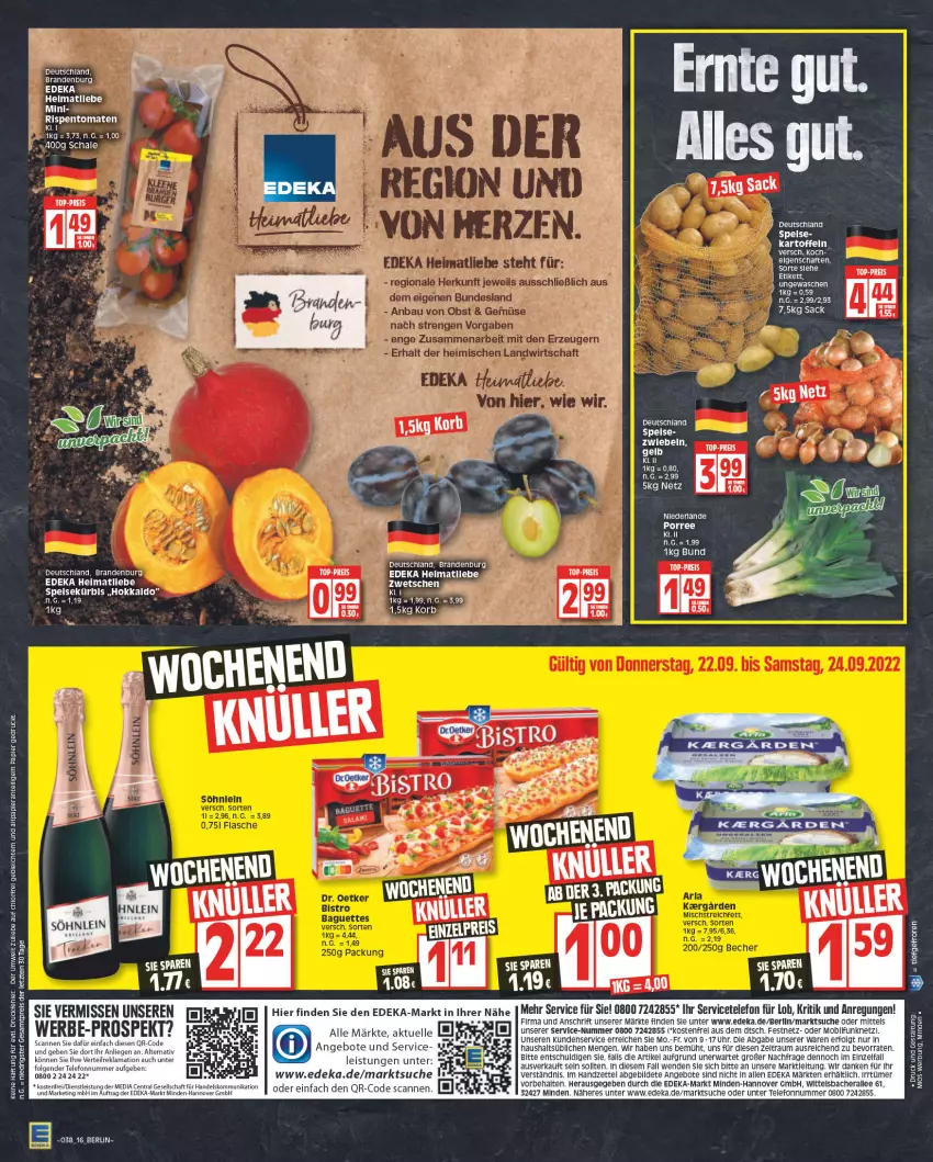 Aktueller Prospekt Edeka - Angebote der Woche - von 19.09 bis 24.09.2022 - strona 16 - produkty: angebot, angebote, deka, eis, elle, kartoffel, kartoffeln, korb, Kürbis, LG, Liege, papier, reis, rel, sac, Schal, Schale, tee, telefon, Ti, top-preis, uhr, ZTE, zwiebel, zwiebeln