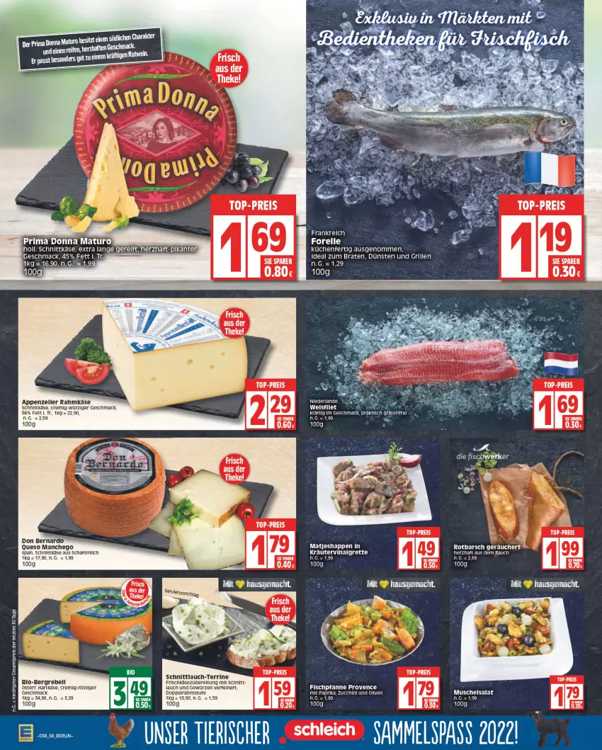 Aktueller Prospekt Edeka - Angebote der Woche - von 19.09 bis 24.09.2022 - strona 4 - produkty: appenzeller, bio, braten, eis, elle, ente, fisch, forelle, frischkäse, gewürz, hartkäse, HP, ideal zum braten, Käse, kräuter, küche, Küchen, mac, Manchego, matjes, pfanne, Rauch, rebell, reis, rel, Rotbarsch, salat, schnittkäse, schnittlauch, terrine, Ti, tisch, top-preis, ZTE