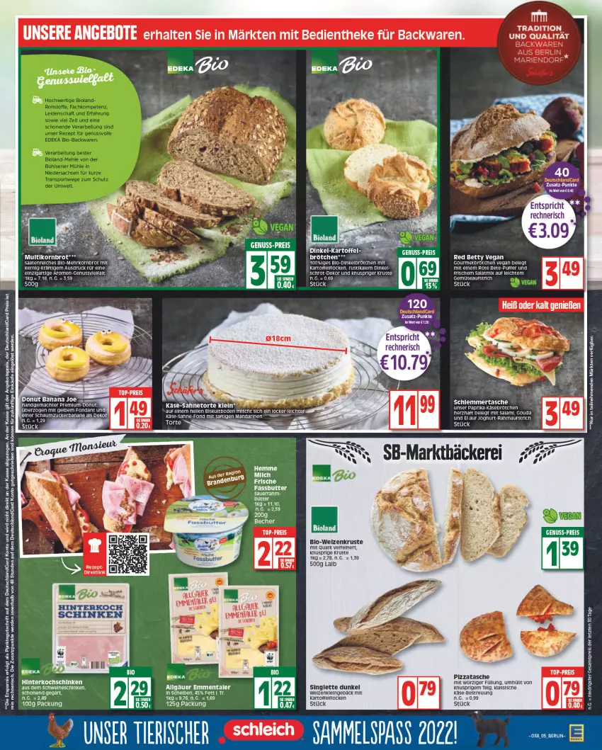 Aktueller Prospekt Edeka - Angebote der Woche - von 19.09 bis 24.09.2022 - strona 5 - produkty: angebot, angebote, angebotspreis, aufstrich, backwaren, Bad, banane, bett, bio, brötchen, deutschlandcard, Donut, eis, elle, emmentaler, erde, gouda, hinterkochschinken, kartoffel, Käse, kochschinken, LG, mac, milch, nuss, pizza, quark, reis, sahne, salat, Salatmix, Schaumzucker, schinken, schwein, schweine, Tasche, Ti, top-preis, torte, wein, weine, Yo, ZTE, zucker