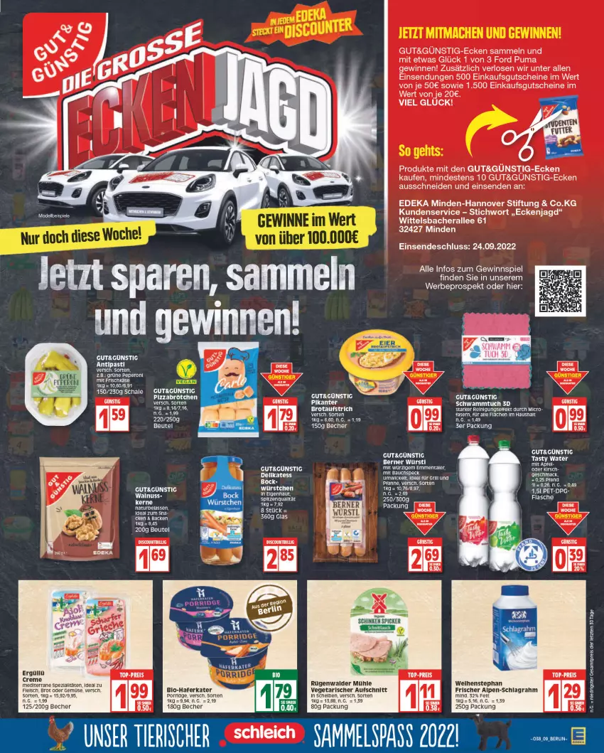 Aktueller Prospekt Edeka - Angebote der Woche - von 19.09 bis 24.09.2022 - strona 9 - produkty: aufschnitt, aufstrich, Becher, beutel, bio, brot, brotaufstrich, creme, deka, dell, discount, eis, emmentaler, flasche, fleisch, gewinnspiel, gutschein, gutscheine, hafer, LG, mac, natur, nissan, nuss, peperoni, Peroni, porridge, puma, Reinigung, reis, rügenwalder, rügenwalder mühle, schinken, schinken spicker, schlagrahm, schwamm, Schwammtuch, spitzenqualität, Ti, top-preis, tuc, uhr, Vegeta, walnuss, weihenstephan, würstchen, ZTE