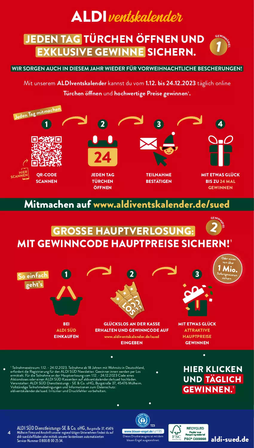 Aktueller Prospekt AldiSud - ALDIVENTSKALENDER - von 01.12 bis 24.12.2023 - strona 4 - produkty: aldi, auto, drucker, eis, Engel, erde, kerze, mac, reis, Ti