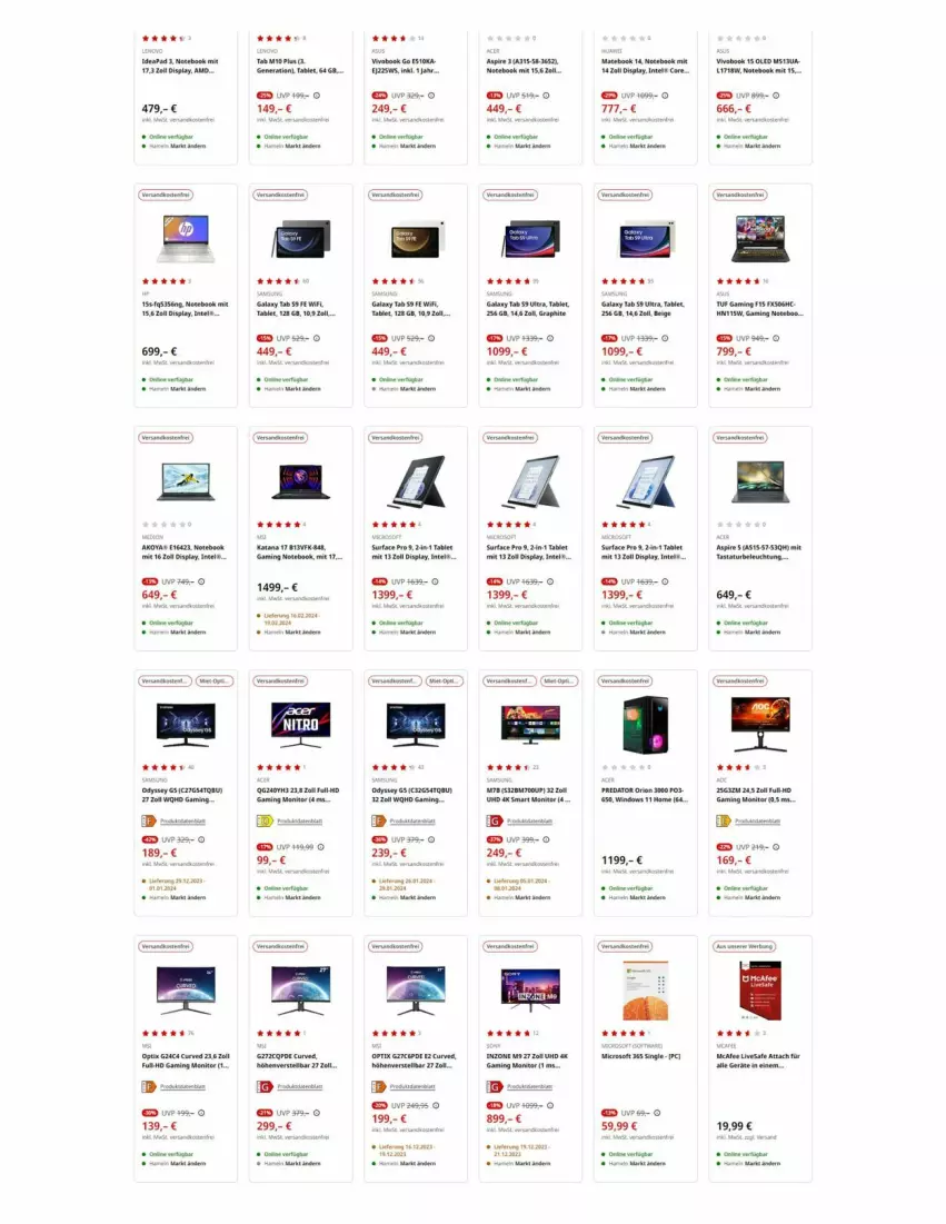 Aktueller Prospekt Media Markt - Prospekte - von 07.12 bis 19.12.2023 - strona 6 - produkty: duni, Intel, MateBook, notebook, Surf, tablet, Ti, VivoBook