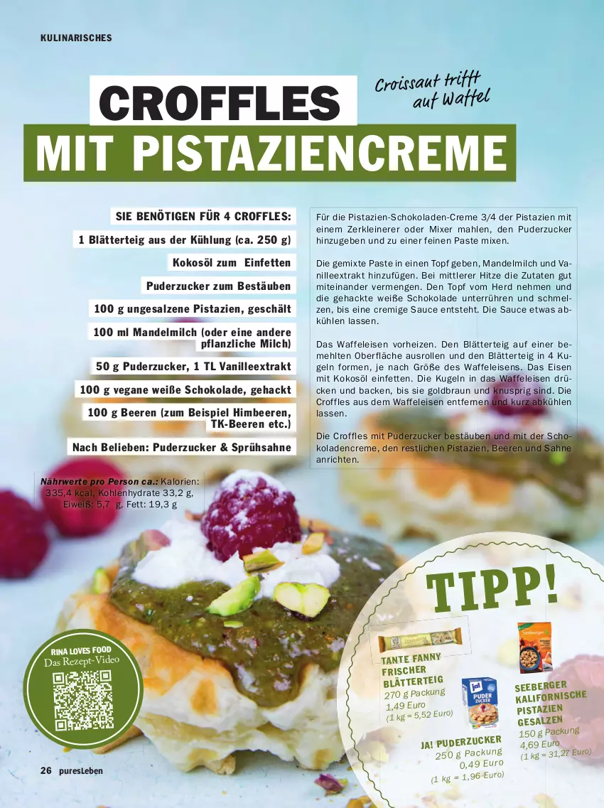 Aktueller Prospekt Hit - pures Leben - von 01.01 bis 30.06.2024 - strona 26 - produkty: Anrichte, beere, beeren, Berger, blätterteig, braun, creme, deo, eis, himbeer, himbeere, himbeeren, kokos, kokosöl, Kugel, leine, mandel, mehl, milch, mit pistazien, Mixer, pistazien, rezept, rwe, sahne, salz, sauce, schoko, schokolade, schokoladen, seeberger, Ti, topf, vanille, Waffeleisen, Weiße Schokolade, Zerkleinerer, zucker