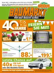 Gazetka promocyjna  - Prospekt für Globus Baumarkt  Achern - Gazetka - ważna od 07.05 do 07.05.2022 - strona 1 - produkty: Bau, erde, geranie, geranien, gewinnspiel, globus fachmärkte, leine, Liege, Pelargonium, pflanze, pflanzen, pril, quad, Spiele, Ti, topf, Trampolin, wäschespinne, ZTE