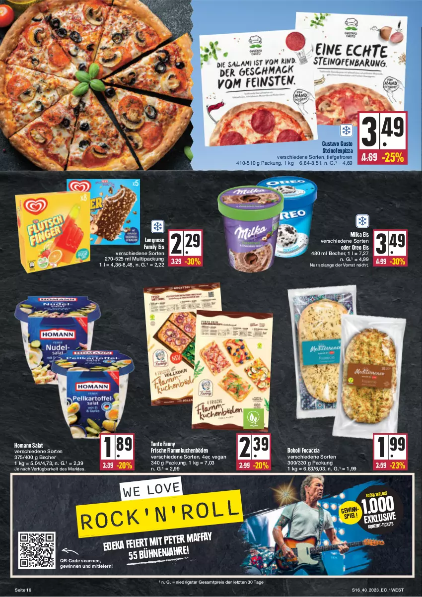 Aktueller Prospekt E Center - Angebote der Woche - von 02.10 bis 07.10.2023 - strona 16 - produkty: ACC, Becher, deka, eier, eis, flammkuchen, Focaccia, gewinnspiel, homann, kuchen, lamm, langnese, milka, Ofen, oreo, pizza, reis, salat, steinofen, tante fanny, Ti, ZTE