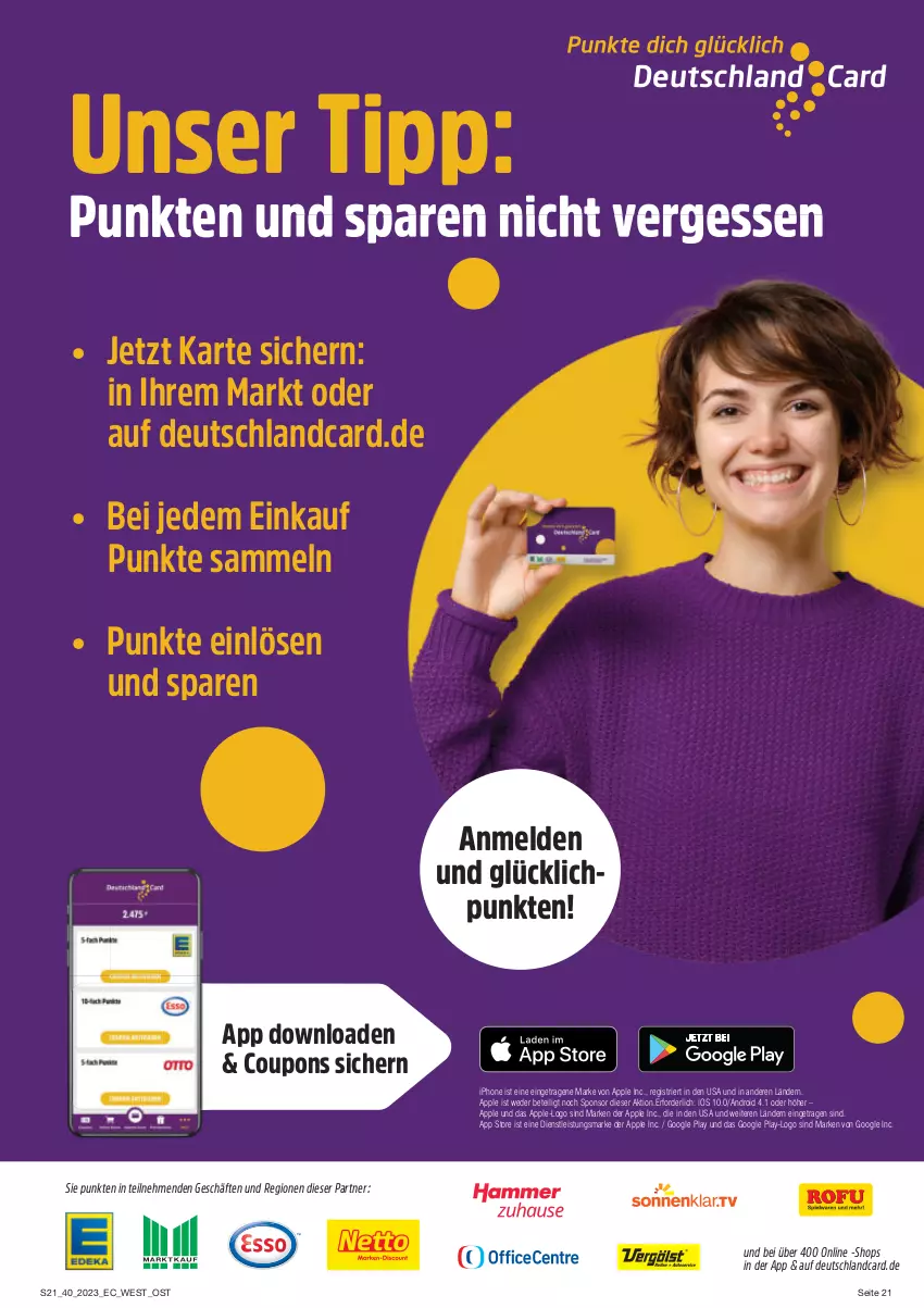 Aktueller Prospekt E Center - Angebote der Woche - von 02.10 bis 07.10.2023 - strona 21 - produkty: Apple, coupon, coupons, deutschlandcard, eis, google play, HP, iphone, Ti