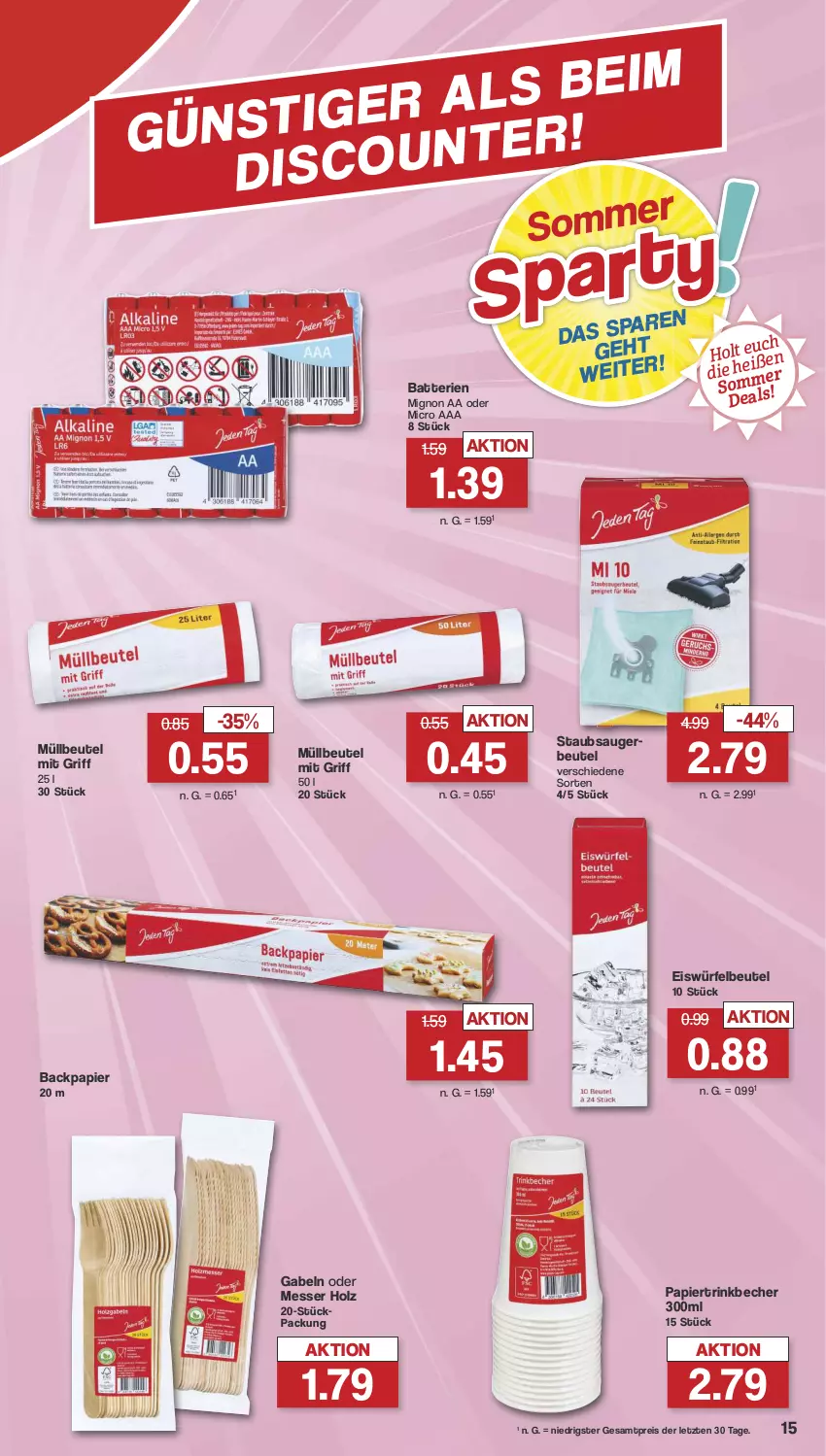 Aktueller Prospekt Famila - Prospekte - von 08.07 bis 13.07.2024 - strona 17 - produkty: batterie, batterien, Becher, beutel, eis, eiswürfel, gabel, Holz, messer, müllbeutel, papier, reis, staubsauger, staubsaugerbeutel, Ti, trinkbecher, würfel, ZTE