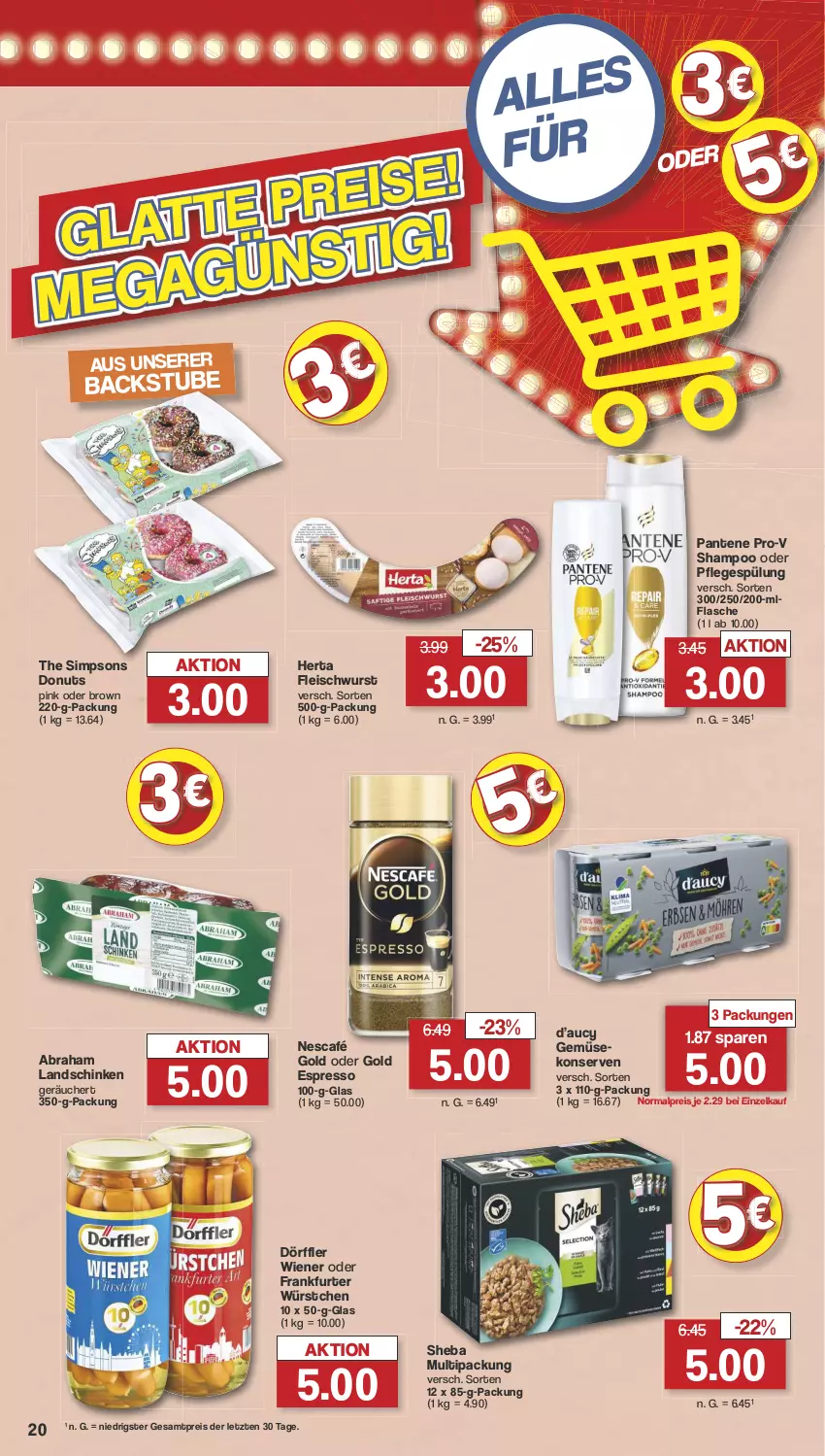 Aktueller Prospekt Famila - Prospekte - von 08.07 bis 13.07.2024 - strona 22 - produkty: Donut, donuts, eis, espresso, flasche, fleisch, fleischwurst, frankfurter, Gemüsekonserve, herta, Konserven, landschinken, Nescafé, nescafé gold, pantene, pantene pro-v, Pflegespülung, pro-v, reis, schinken, shampoo, sheba, sim, spülung, stube, Ti, wiener, wurst, würstchen, ZTE