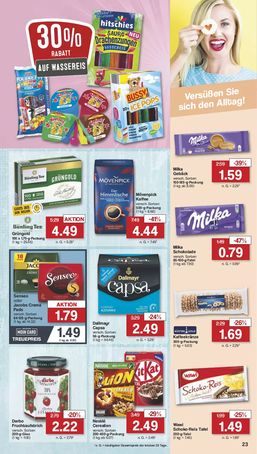 Aktueller Prospekt Famila - Prospekte - von 08.07 bis 13.07.2024 - strona 25 - produkty: aufstrich, Cap, cerealien, crema pads, dallmayr, dallmayr capsa, darbo, eis, frucht, fruchtaufstrich, jacobs, Jacobs Crema, kaffee, milka, milka schokolade, mövenpick, mövenpick kaffee, nestlé, oder jacobs, reis, schoko, schokolade, senseo, Ti, wasser, wassereis, ZTE