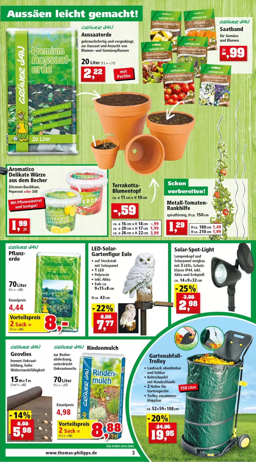 Aktueller Prospekt Thomas Philipps - Prospektwerbung - von 07.02 bis 12.02.2022 - strona 3 - produkty: akku, basilikum, Becher, blume, blumen, eis, erde, Garten, grüner jan, Kraut, leds, mac, peperoni, Peroni, pflanze, pflanzen, Rauch, reis, rind, rindenmulch, Ti, tomate, tomaten, topf, trolley, und gemüse, zitrone, zitronen