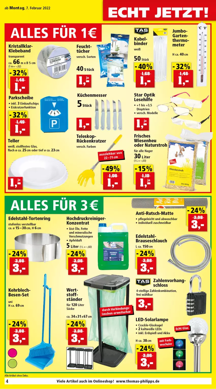 Aktueller Prospekt Thomas Philipps - Prospektwerbung - von 07.02 bis 12.02.2022 - strona 4 - produkty: akku, apfel, arla, Beba, brause, brauseschlauch, Brei, chips, dell, edelstahl, eis, Eiskratzer, elle, Garten, Glaskugel, Heu, hochdruckreiniger, küche, Küchen, Kugel, Lampe, leds, messer, Mode, natur, reiniger, ring, rwe, schlauch, solarlampe, Teleskop, teller, Ti, torte, tücher