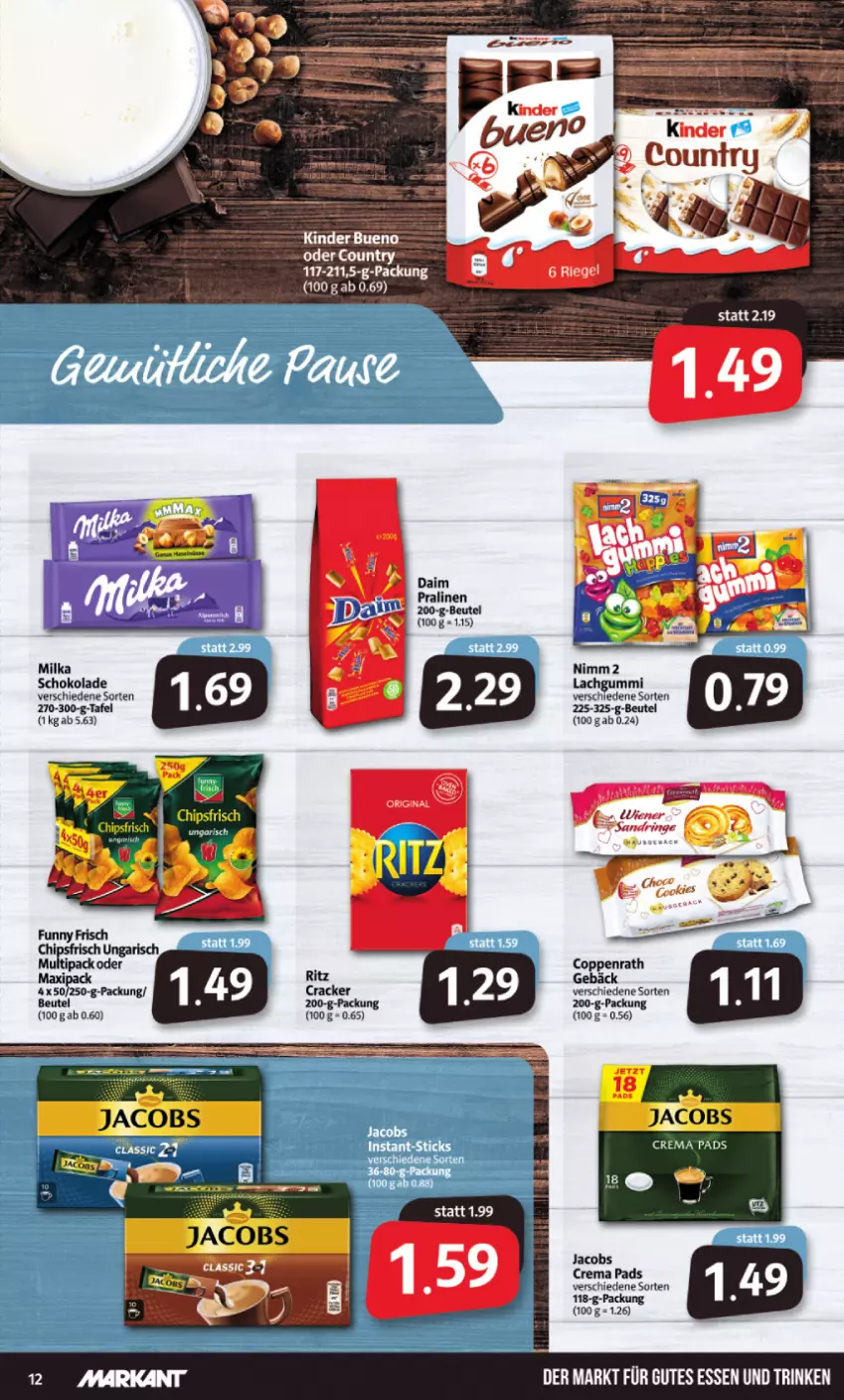 Aktueller Prospekt Markant - Prospekte - von 31.01 bis 05.02.2022 - strona 12 - produkty: beutel, coppenrath, cracker, crema pads, gutes essen, jacobs, Jacobs Crema, lachgummi, milka, milka schokolade, schoko, schokolade