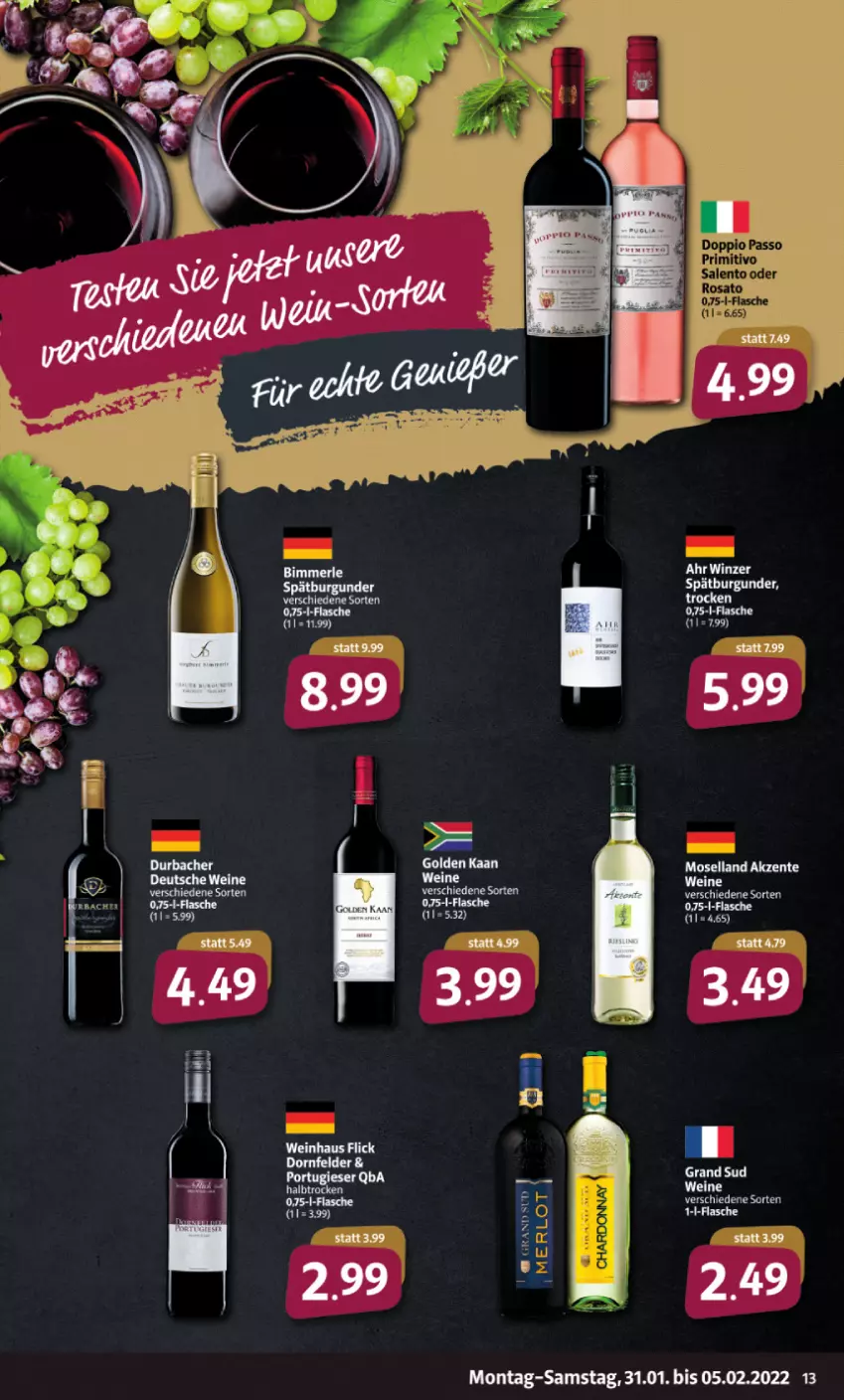 Aktueller Prospekt Markant - Prospekte - von 31.01 bis 05.02.2022 - strona 13 - produkty: ente, grand sud, moselland, wein, weine