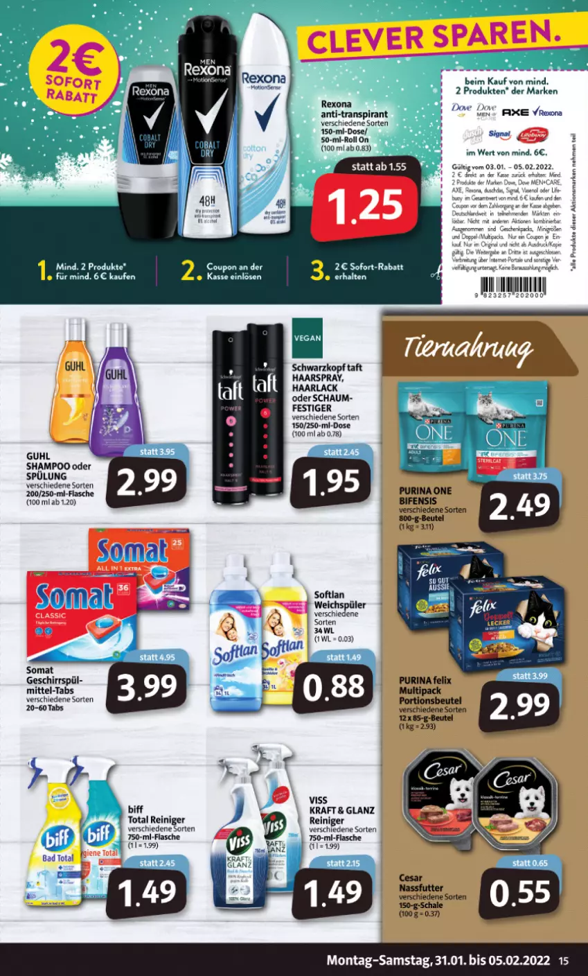 Aktueller Prospekt Markant - Prospekte - von 31.01 bis 05.02.2022 - strona 15 - produkty: arla, axe, Bad, biff, coupon, flasche, geschirr, Guhl, Haarlack, haarspray, kraft, lack, reiniger, rexona, schwarzkop, schwarzkopf, shampoo, shampoo oder spülung, Signal, sofort-rabatt, Softlan, spülung, Taft, Ti