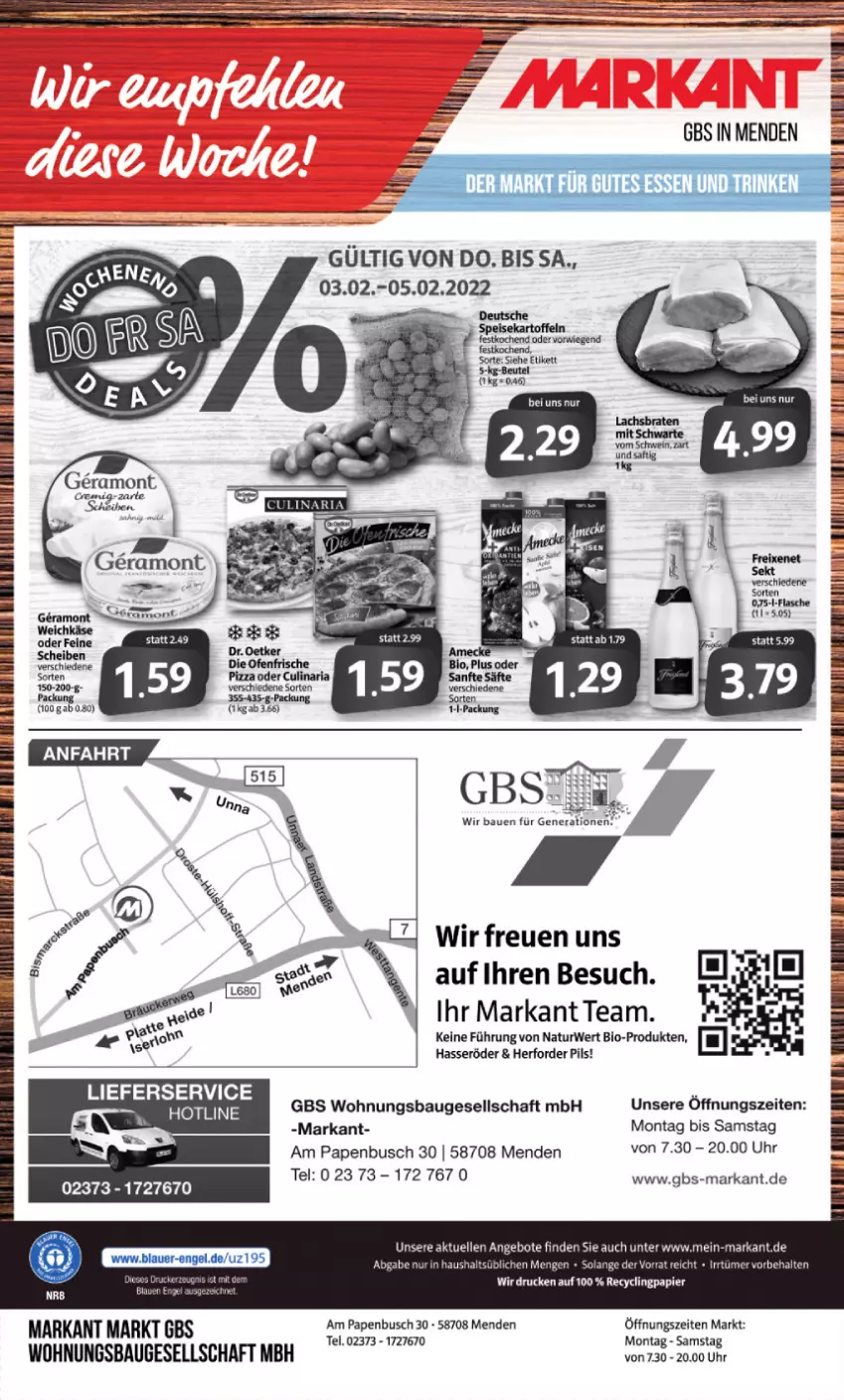 Aktueller Prospekt Markant - Prospekte - von 31.01 bis 05.02.2022 - strona 16 - produkty: angebot, angebote, Bau, brie, Clin, elle, flasche, kartoffel, kartoffeln, lieferservice, papier, Ti, uhr