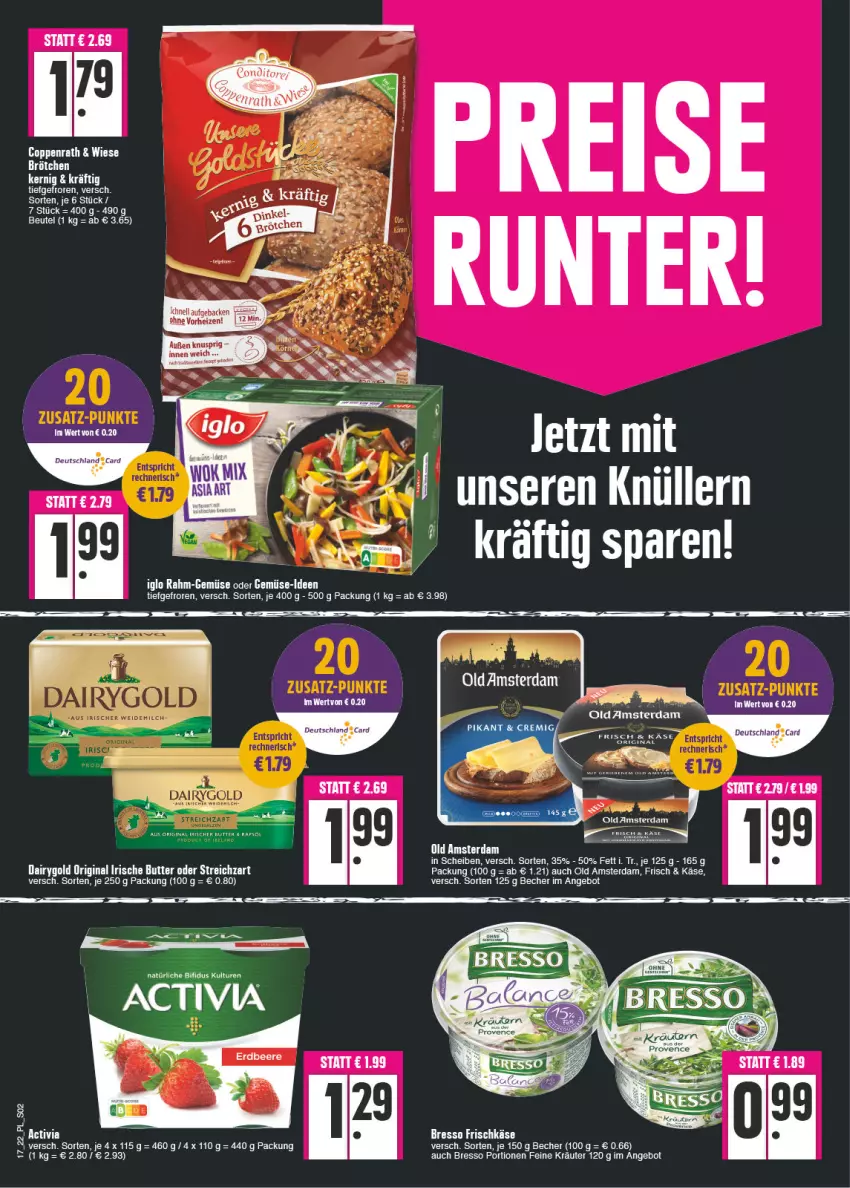 Aktueller Prospekt E Center - Angebote der Woche - von 25.04 bis 30.04.2022 - strona 2 - produkty: activia, angebot, Becher, beere, beutel, bresso, eis, erdbeere, frischkäse, geback, gin, iglo, Käse, kräuter, kräutern, Old Amsterdam, rahm-gemüse, rapso, reis, tee, Ti