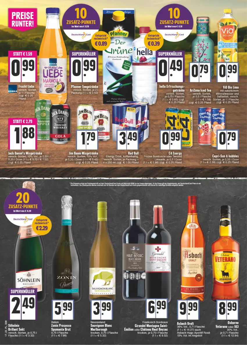 Aktueller Prospekt E Center - Angebote der Woche - von 25.04 bis 30.04.2022 - strona 8 - produkty: Alwa, angebot, aperitif, Apple, brillant sekt, brut, Cap, capri-sun, cola, drink, eier, eis, energy drink, erde, flasche, getränk, getränke, hella, hugo, jack daniel, Jack Daniel’s, kirsch, kirsche, lion, mineralwasser, Mixgetränk, mwh, puma, red bull, reis, saft, sauvignon, sauvignon blanc, sekt, söhnlein, söhnlein brillant, spumante, tee, Ti, uhr, wasser