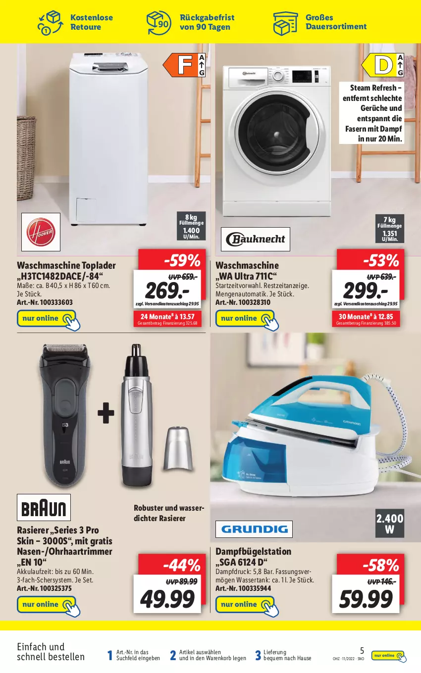 Aktueller Prospekt Lidl - Wochen-Highlights im Onlineshop - von 05.03 bis 20.03.2022 - strona 5 - produkty: akku, auer, auto, bügel, Bügelstation, dampfbügelstation, elle, korb, ndk, rasierer, Ti, Toplader, waschmaschine, wasser, wassertank