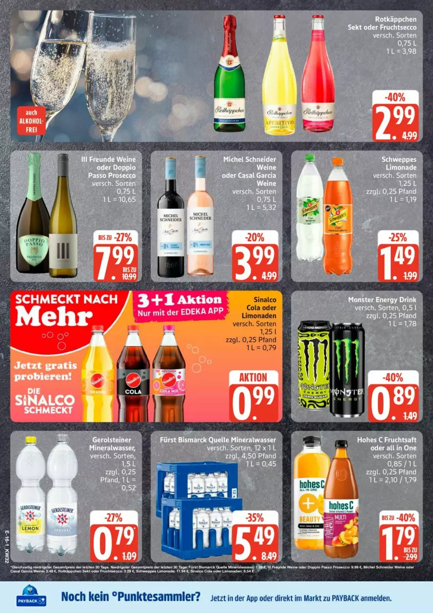 Aktueller Prospekt Edeka - Prospekte - von 03.08 bis 08.08.2026 - strona 20 - produkty: cola, deka, ecco, frucht, fruchtsecco, limo, limonade, limonaden, Michel Schneider, payback, rotkäppchen, schweppes, sekt, sinalco, steiner, tesa, wein, weine