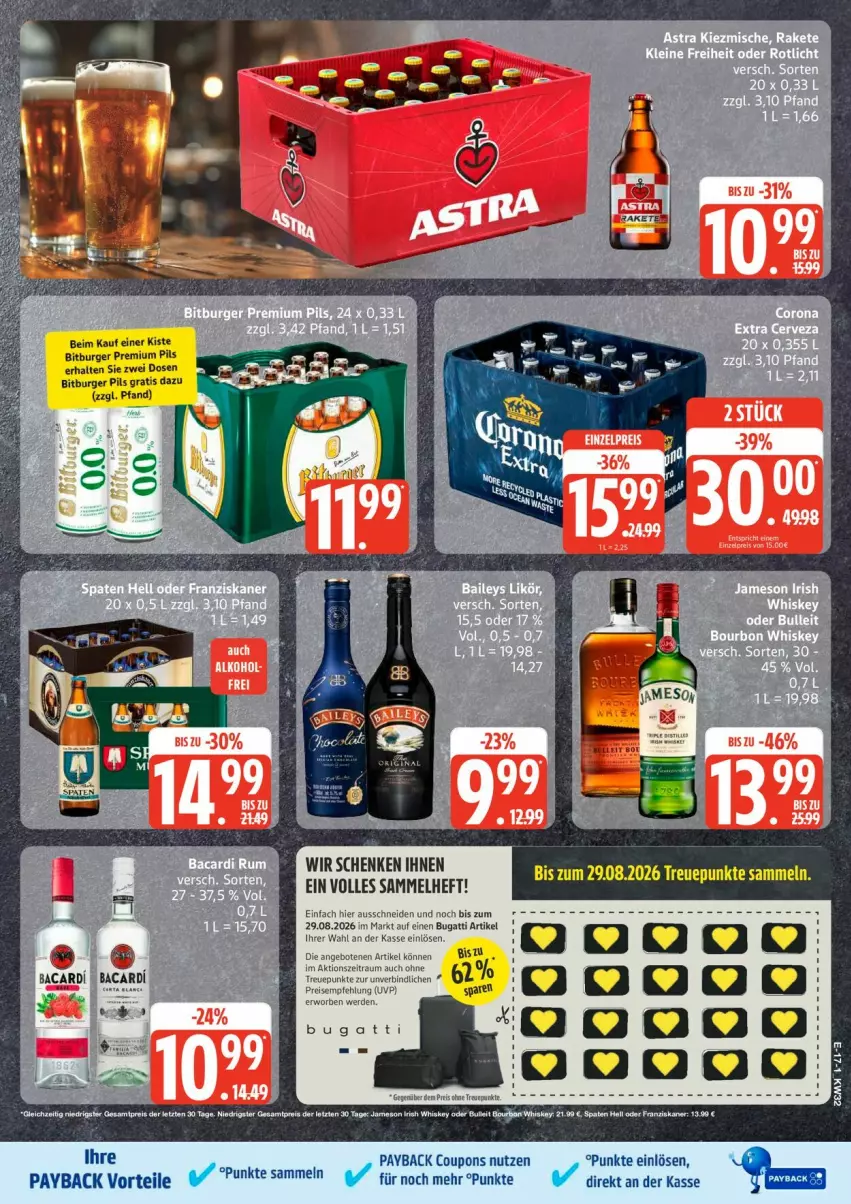 Aktueller Prospekt Edeka - Prospekte - von 03.08 bis 08.08.2026 - strona 22 - produkty: angebot, angebote, bitburger, bitburger pils, bugatti, burger, coupon, coupons, eis, erde, payback, pils, premium pils, reis, Ti
