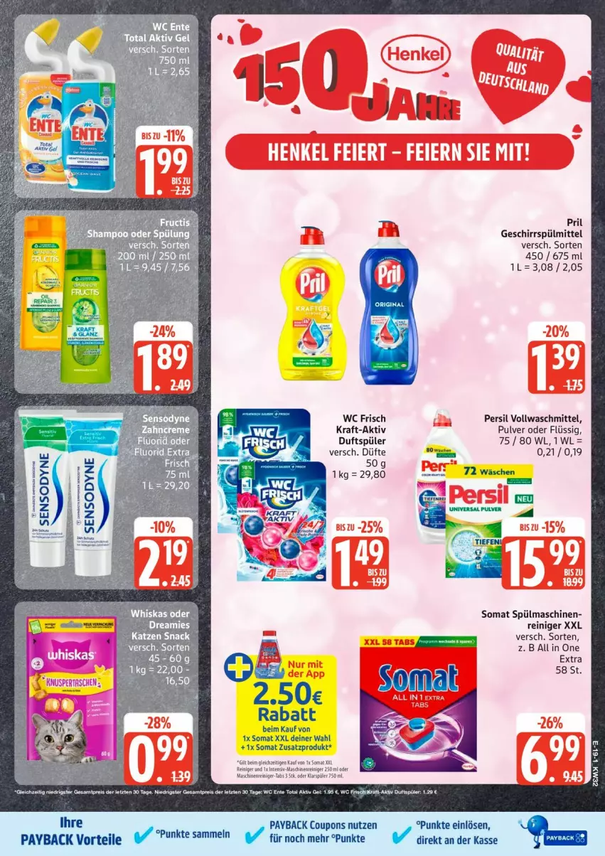 Aktueller Prospekt Edeka - Prospekte - von 03.08 bis 08.08.2026 - strona 24 - produkty: aktiv gel, ball, coupon, coupons, dreamies, eis, ente, geschirr, geschirrspülmittel, klarspüler, kraft, maschinenreiniger, payback, persil, pril, reiniger, reis, rel, snack, somat, spülmaschinen, spülmittel, tee, tesa, Ti, vollwaschmittel, waschmittel, wc ente, wc frisch, whiskas, ZTE