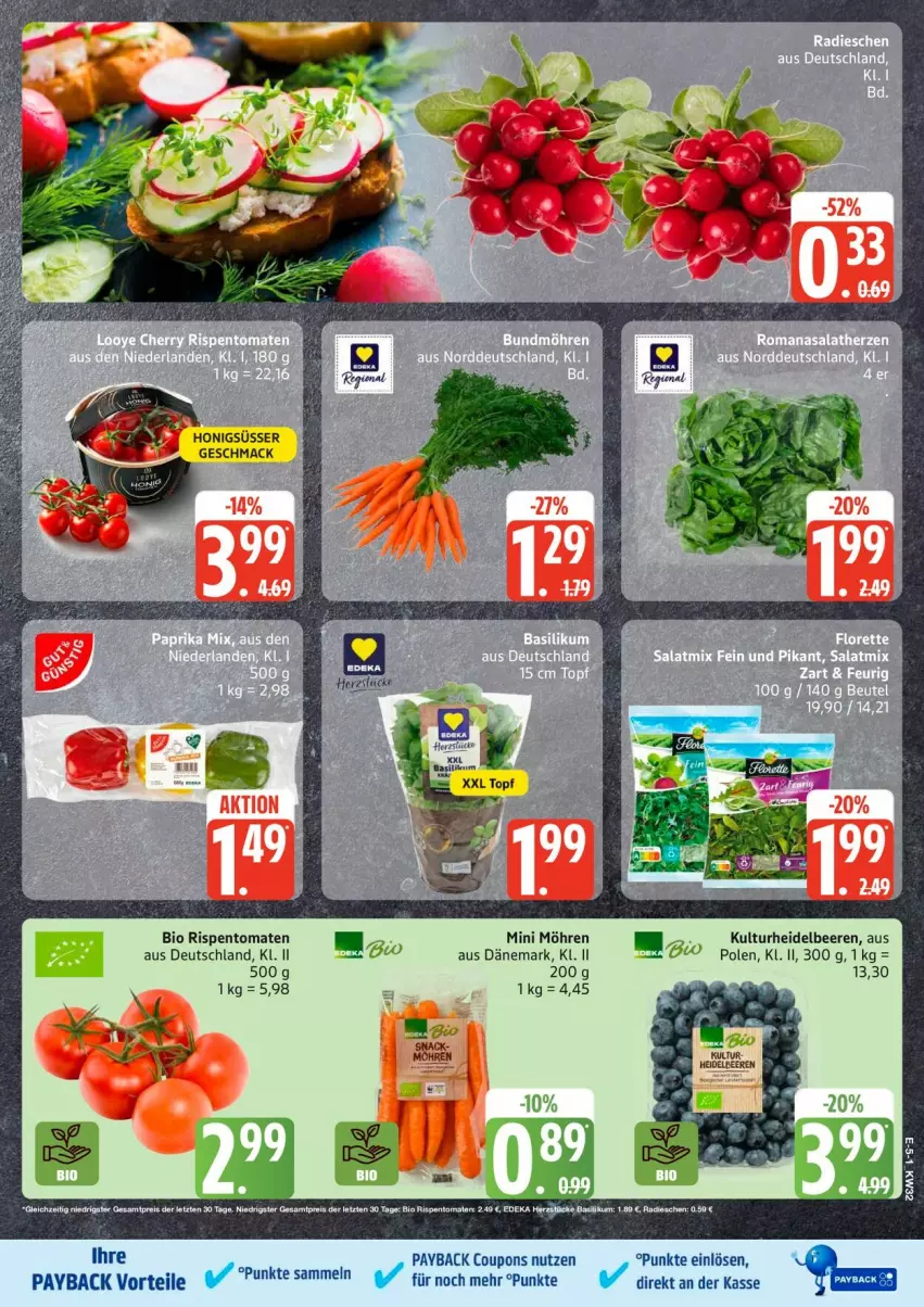 Aktueller Prospekt Edeka - Prospekte - von 03.08 bis 08.08.2026 - strona 5 - produkty: basilikum, beere, beeren, bio, coupon, coupons, deka, eis, heidelbeere, heidelbeeren, honig, mac, möhren, payback, radieschen, reis, rispentomaten, Ti, tomate, tomaten, topf, ZTE