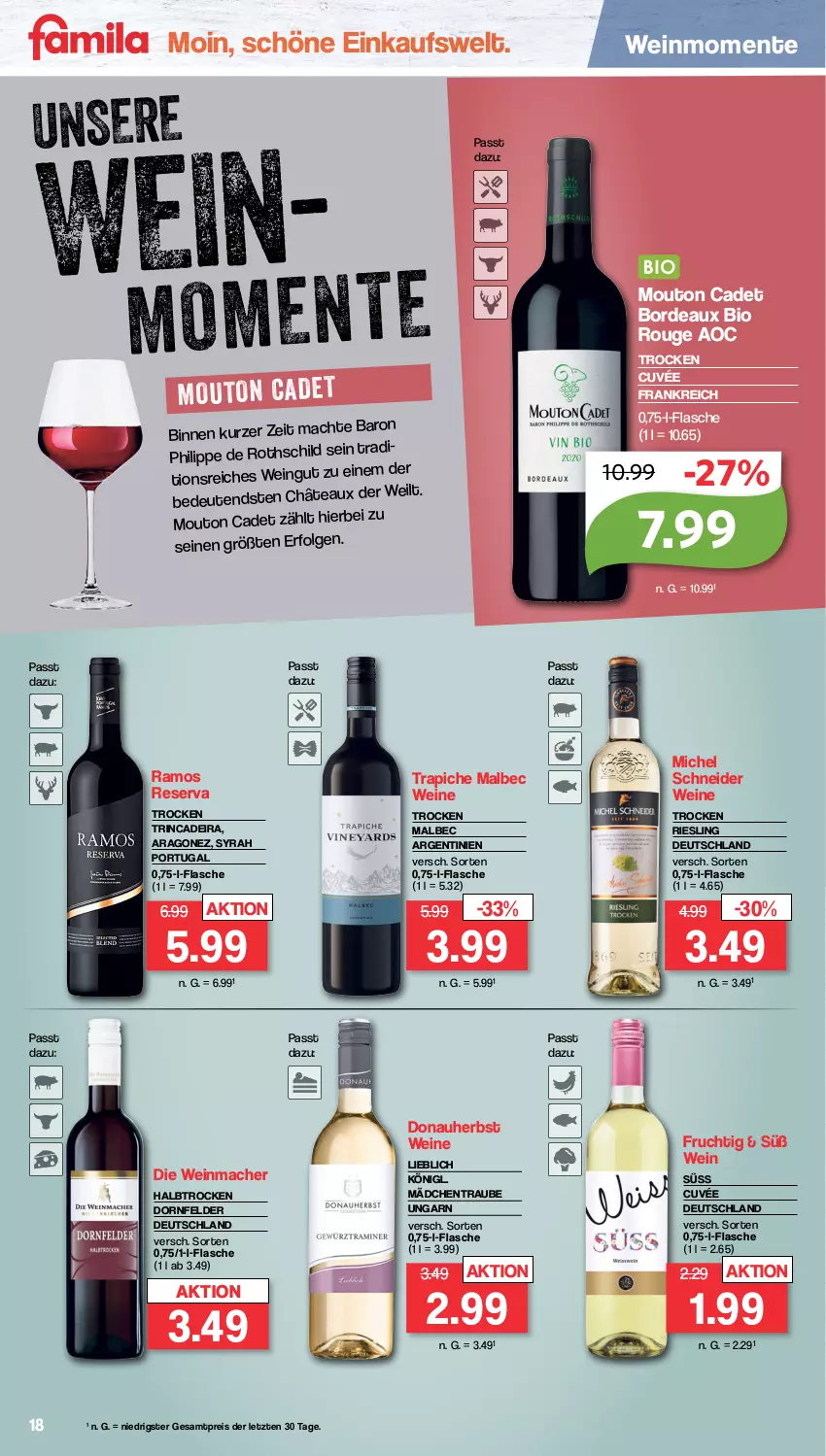 Aktueller Prospekt Famila - Prospekte - von 12.02 bis 17.02.2024 - strona 18 - produkty: bio, cuvée, dip, dornfelder, eis, ente, flasche, frucht, LG, mac, Michel Schneider, reis, riesling, rouge, Ti, wein, weine, ZTE