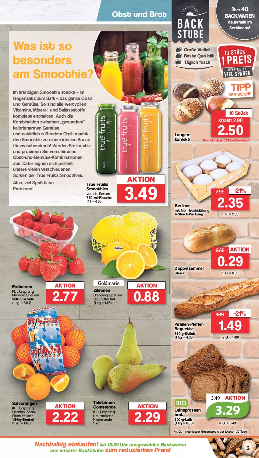 Aktueller Prospekt Famila - Prospekte - von 12.02 bis 17.02.2024 - strona 3 - produkty: auer, backwaren, baguette, ball, beere, beeren, berliner, beutel, bier, Biere, Birnen, brot, eis, erdbeere, erdbeeren, erde, flasche, frucht, mac, obst, Obst und Gemüse, orange, orangen, pfeffer, reis, saft, Saftorangen, Schal, Schale, Semmel, smoothie, smoothies, snack, stube, tafelbirnen, Ti, true fruits, uhr, und gemüse, vita, Vitamine, zitrone, zitronen, ZTE