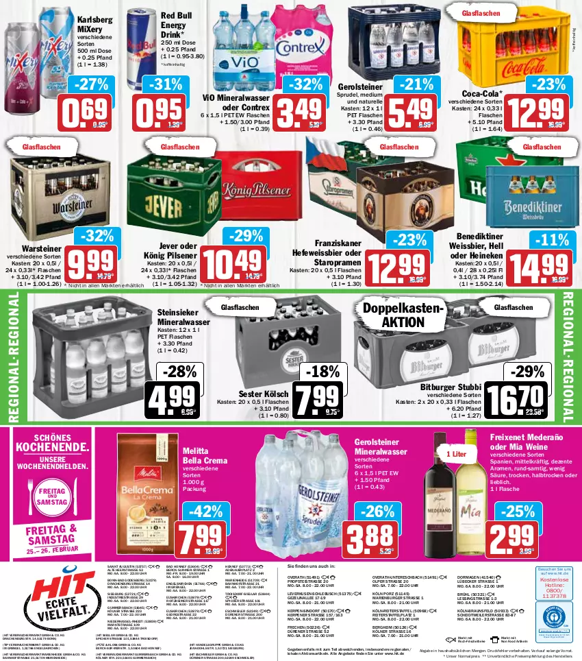 Aktueller Prospekt Hit - Prospekte - von 21.02 bis 26.02.2022 - strona 20 - produkty: Alwa, angebot, angebote, auer, Bad, bella crema, Benediktiner, bier, bitburger, braun, burger, coca-cola, cola, drink, drucker, eimer, eis, elle, energy drink, Engel, ente, fisch, flasche, franziskaner, freixenet, gerolsteine, gerolsteiner, glasflasche, Hefe, heineken, jever, karlsberg, karlsberg mixery, kerze, könig pilsener, Lübecker, melitta, mineralwasser, Mixer, mixery, natur, pils, pilsener, Rauch, red bull, reis, rel, Sprudel, Staropramen, steiner, Steinsieker, teller, Ti, uhr, warsteiner, wasser, wein, weine, weissbier