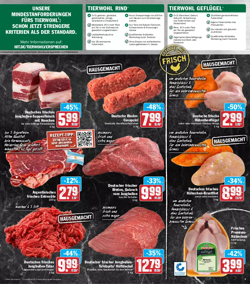 Aktueller Prospekt Hit - Prospekte - von 21.02 bis 26.02.2022 - strona 5 - produkty: auer, Bau, Bauer, bio, braten, Brühe, brustfilet, cevapcici, chicken wings, decke, Deckel, eis, elle, ente, entrecôte, filet, fleisch, Frische Hähnchen, Geflügel, gewürz, gulasch, hackfleisch, hähnchen-brustfilet, hähnchenflügel, jungbullen, marinade, monitor, natur, nuss, reis, Ria, rind, rinder, ring, rosmarin, senf, Spezi, Sport, suppe, suppen, suppenfleisch, tafelspitz, teller, Ti, Tiere, tisch, ZTE