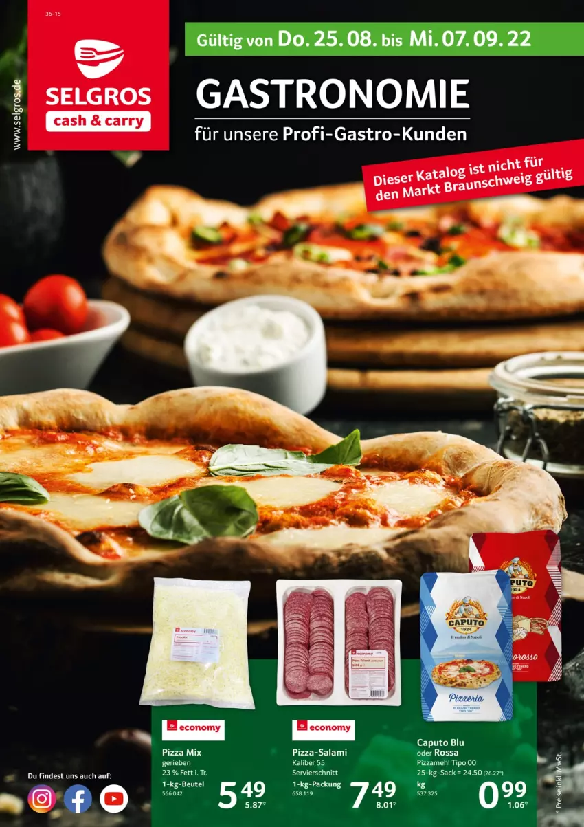 Aktueller Prospekt Selgros - Gastronomie - von 25.08 bis 07.09.2022 - strona 1 - produkty: Cap, LG, mehl, pizza, Pizzamehl, sac, salami, ssd, Ti