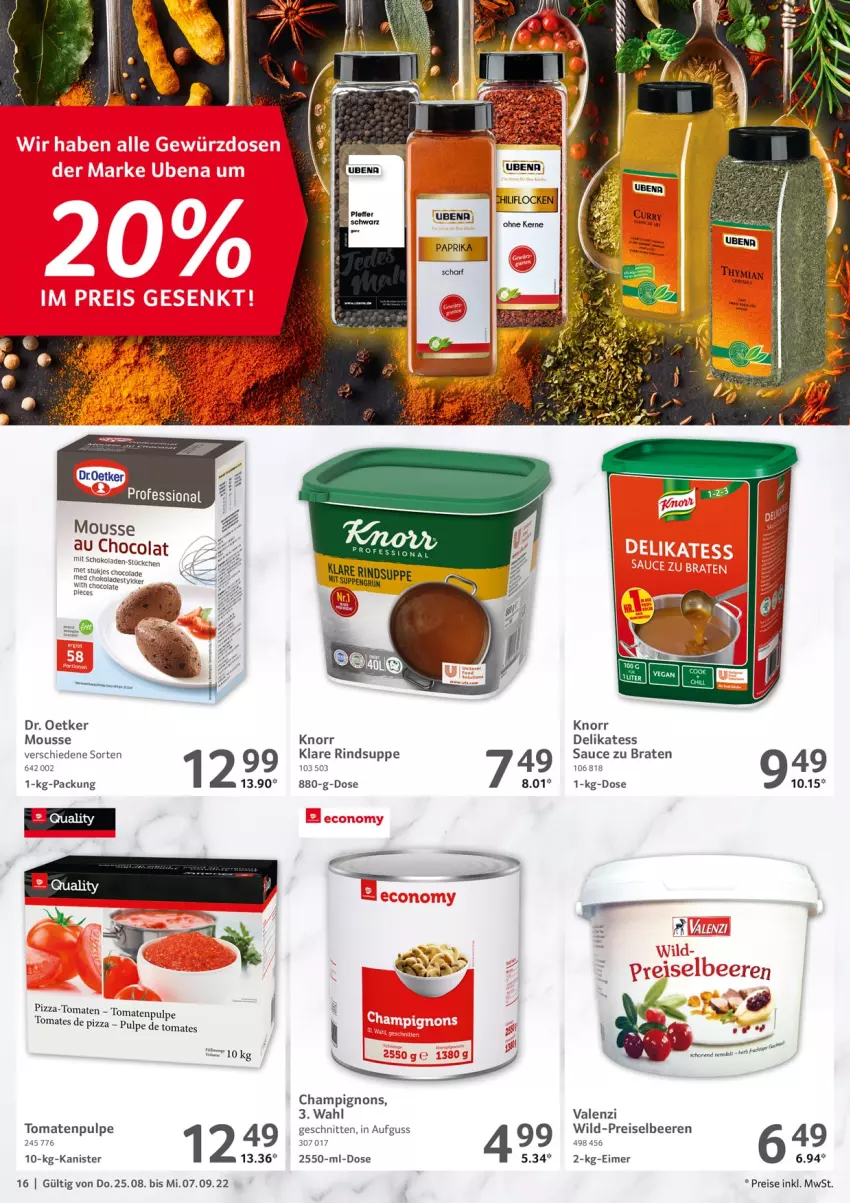 Aktueller Prospekt Selgros - Gastronomie - von 25.08 bis 07.09.2022 - strona 16 - produkty: beere, beeren, braten, champignon, champignons, cola, delikatess sauce, Dr. Oetker, eimer, eis, knorr, LG, mousse, paprika, pizza, reis, rind, sauce, schnitten, schoko, schokolade, schokoladen, suppe, Ti, tomate, tomaten, Wild