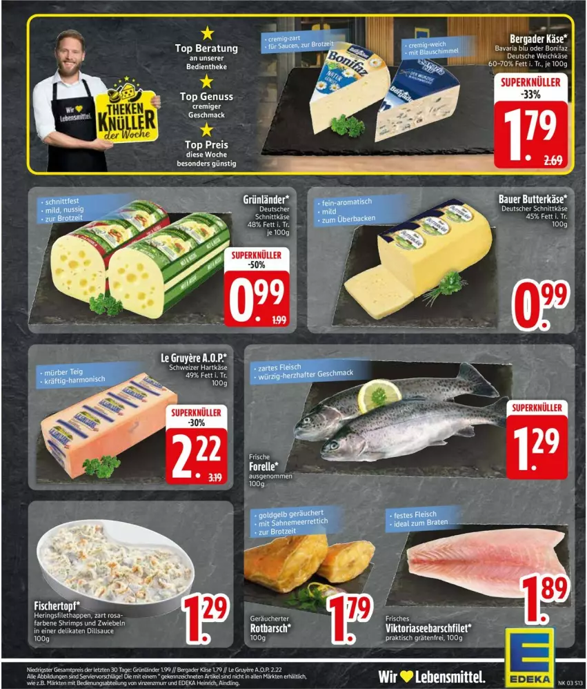 Aktueller Prospekt Edeka - Prospekte - von 12.01 bis 17.01.2026 - strona 15 - produkty: bergader, bio, dessert, eis, filet, grünländer, Käse, LG, mac, nuss, reis, Ria, Rotbarsch, sauce, Ti, ZTE, zwiebel, zwiebeln