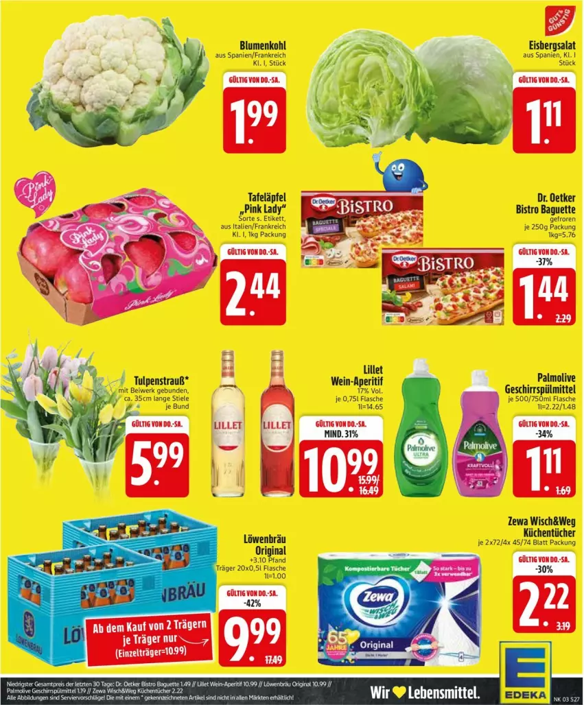 Aktueller Prospekt Edeka - Prospekte - von 12.01 bis 17.01.2026 - strona 29 - produkty: aperitif, baguette, Bistro Baguette, blume, blumen, blumenkohl, Dr. Oetker, eis, eisbergsalat, flasche, geschirr, geschirrspülmittel, gin, küche, Küchen, küchentücher, lebensmittel, lillet, olive, Pink Lady, reis, salat, spülmittel, tafeläpfel, Ti, tücher, wein, zewa, ZTE