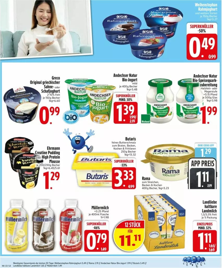 Aktueller Prospekt Edeka - Prospekte - von 12.01 bis 17.01.2026 - strona 6 - produkty: andechser natur, Becher, bio, braten, butter, Butterschmalz, ehrmann, eis, flasche, gin, joghur, joghurt, jogurt, landliebe, landmilch, malz, milch, Müller, müllermilch, natur, pudding, quark, rama, reis, sahne, Schmalz, speisequark, Ti, Tiere, ZTE